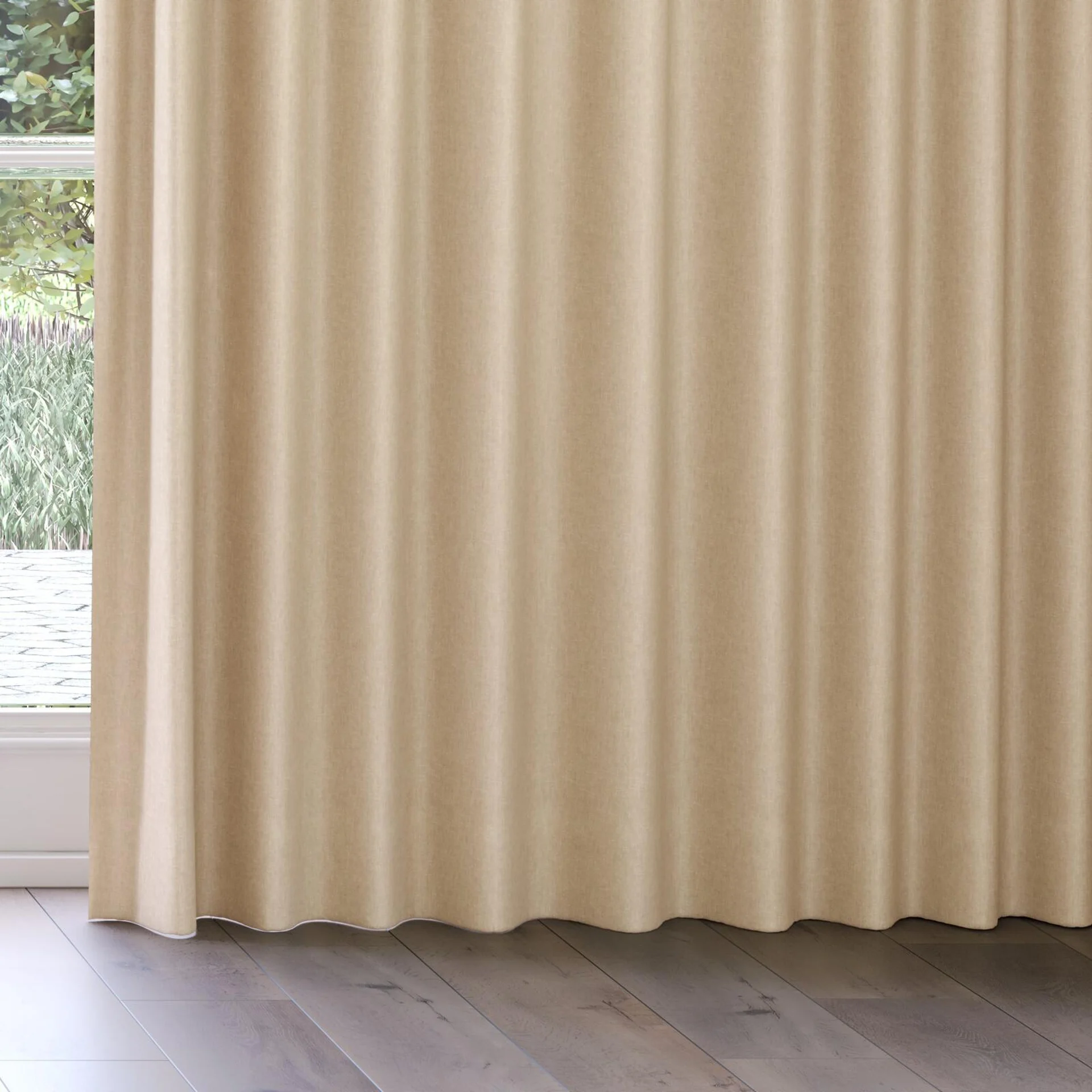 Bottom view of Hometown Beige, on curtain rail
