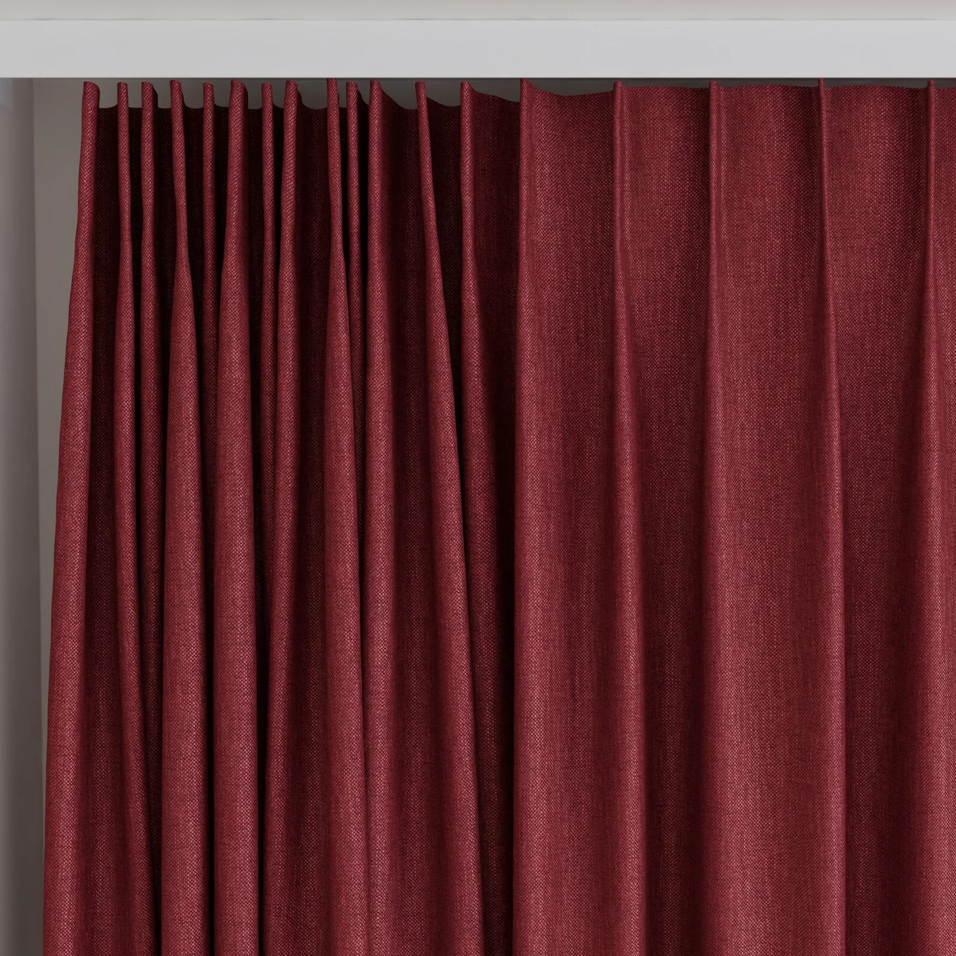 Top view of Bronco Burgundy, on curtain rail