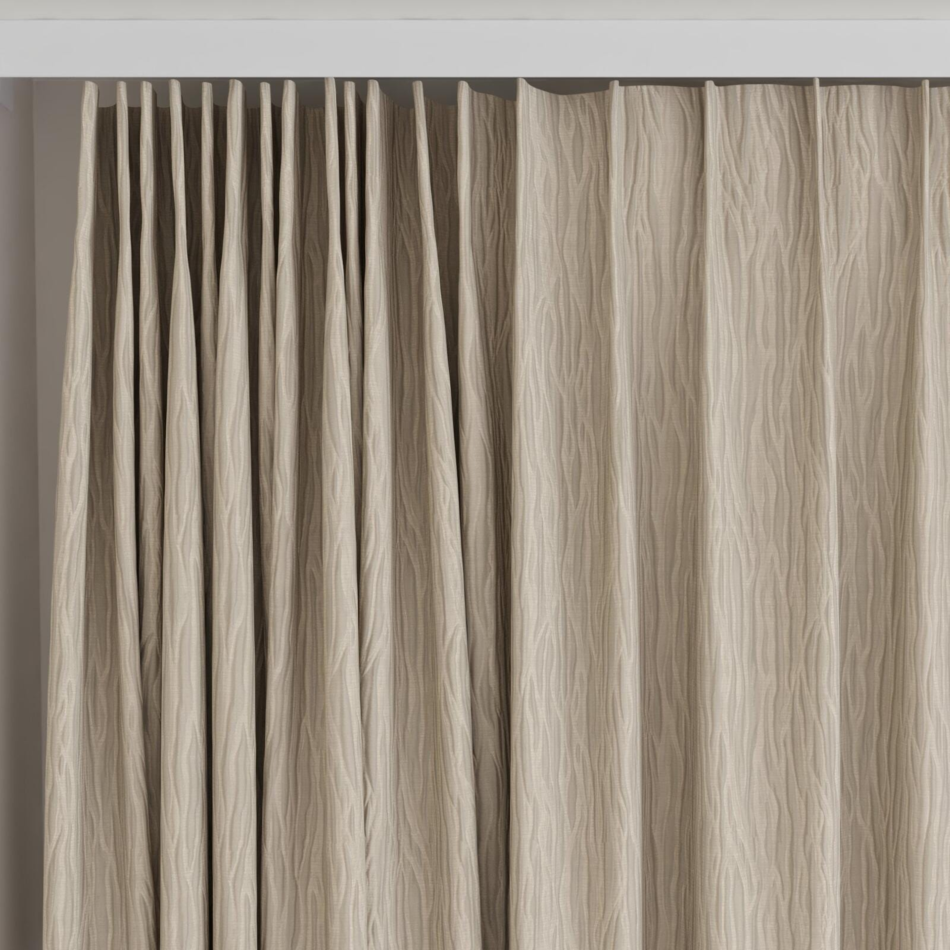 Top view of Sandrift Raffia, on curtain rail