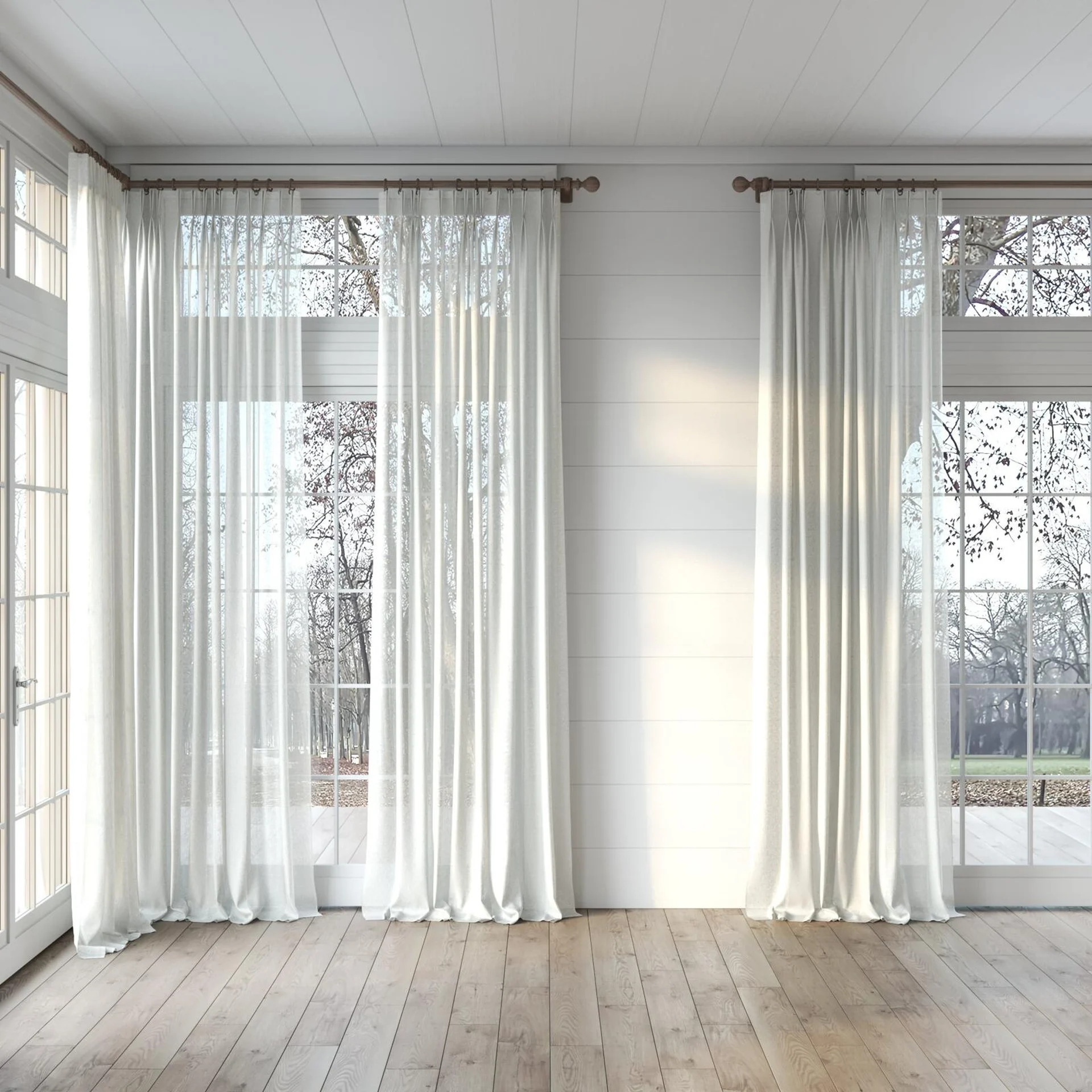 Full view of Laconia Air Silver, puddled, on curtain rod