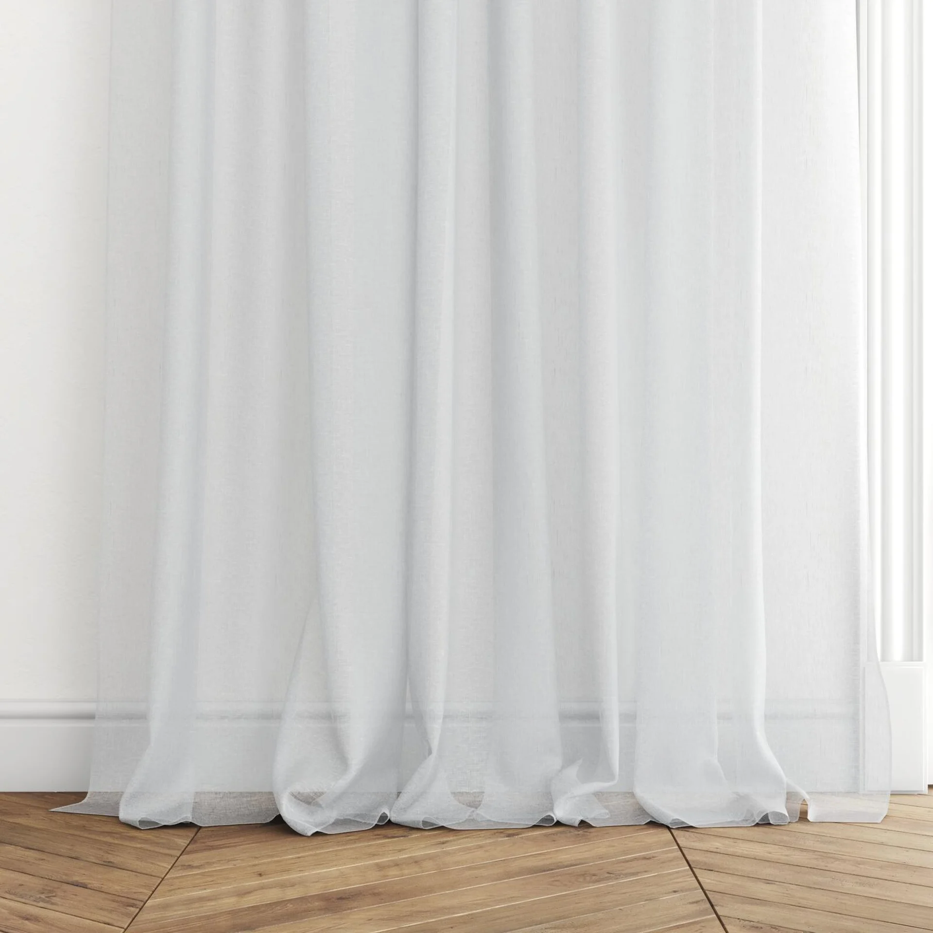 Bottom view of Beauvoir 13930 Duckegg, puddled with pinch pleat, on curtain rod