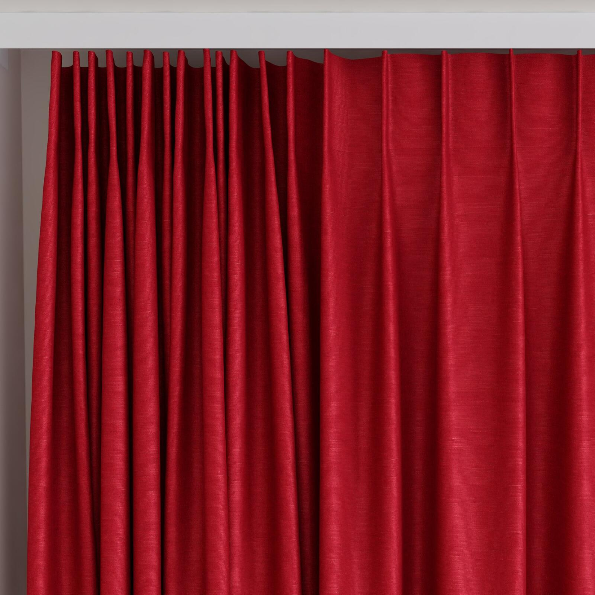 Top view of Provence Cerise, on curtain rail