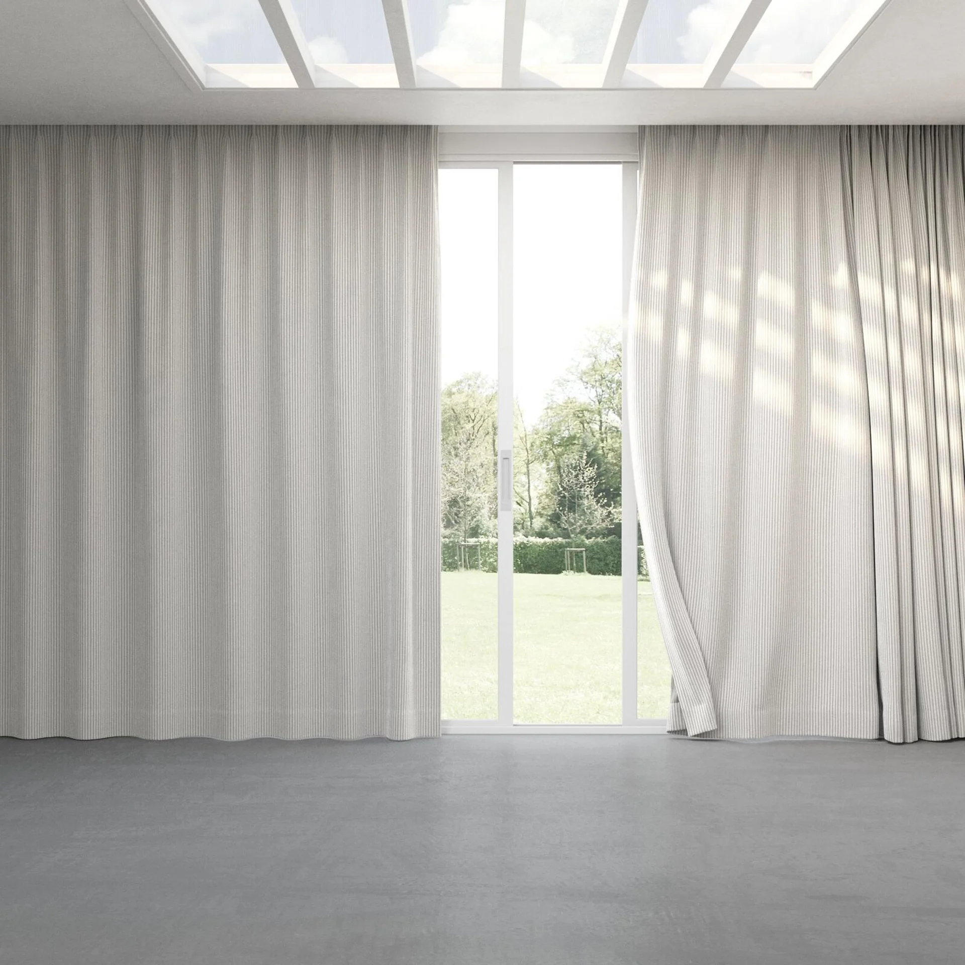 Full view of Embrace Silver, pinch pleat