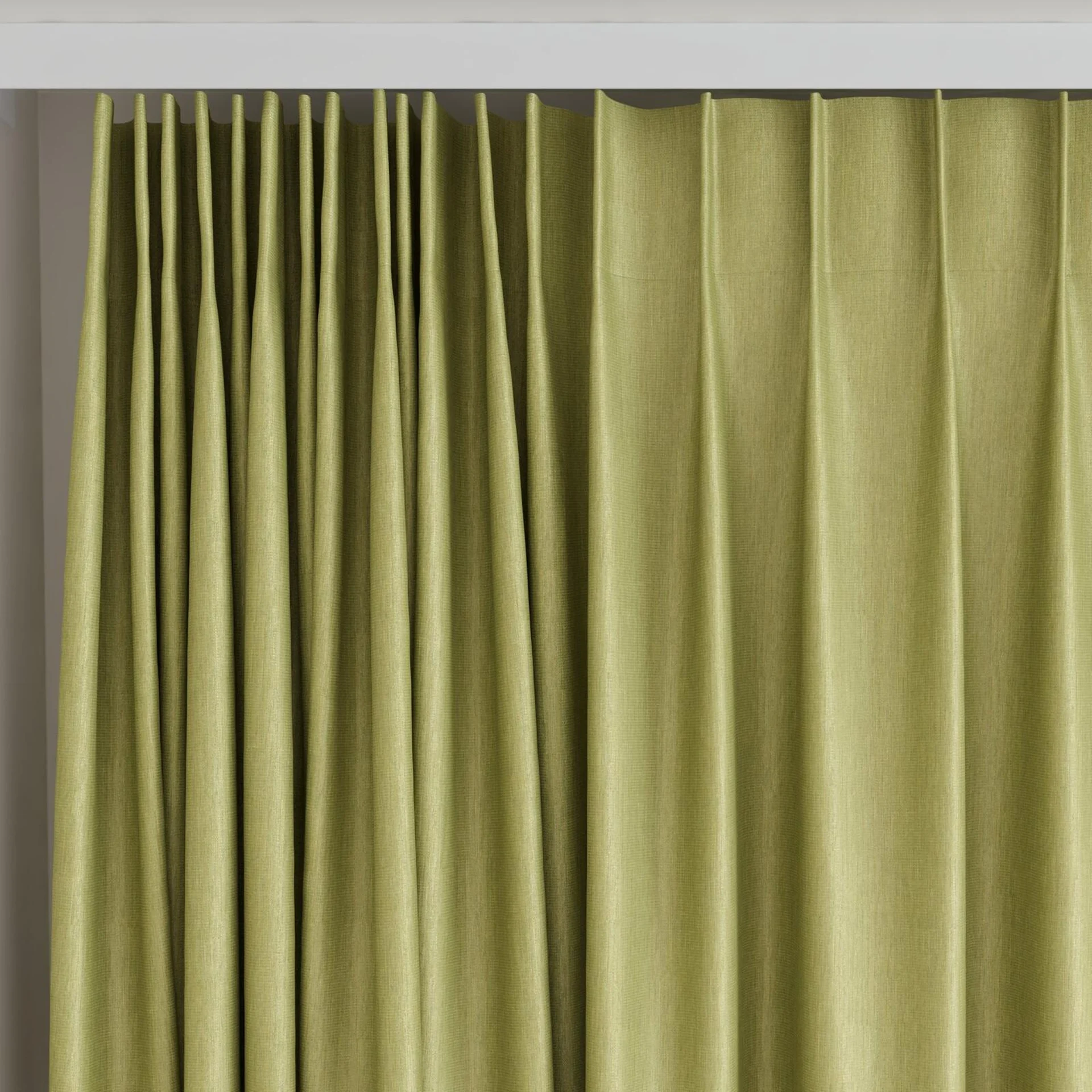 Top view of Re-Boot Pistachio, on curtain rail