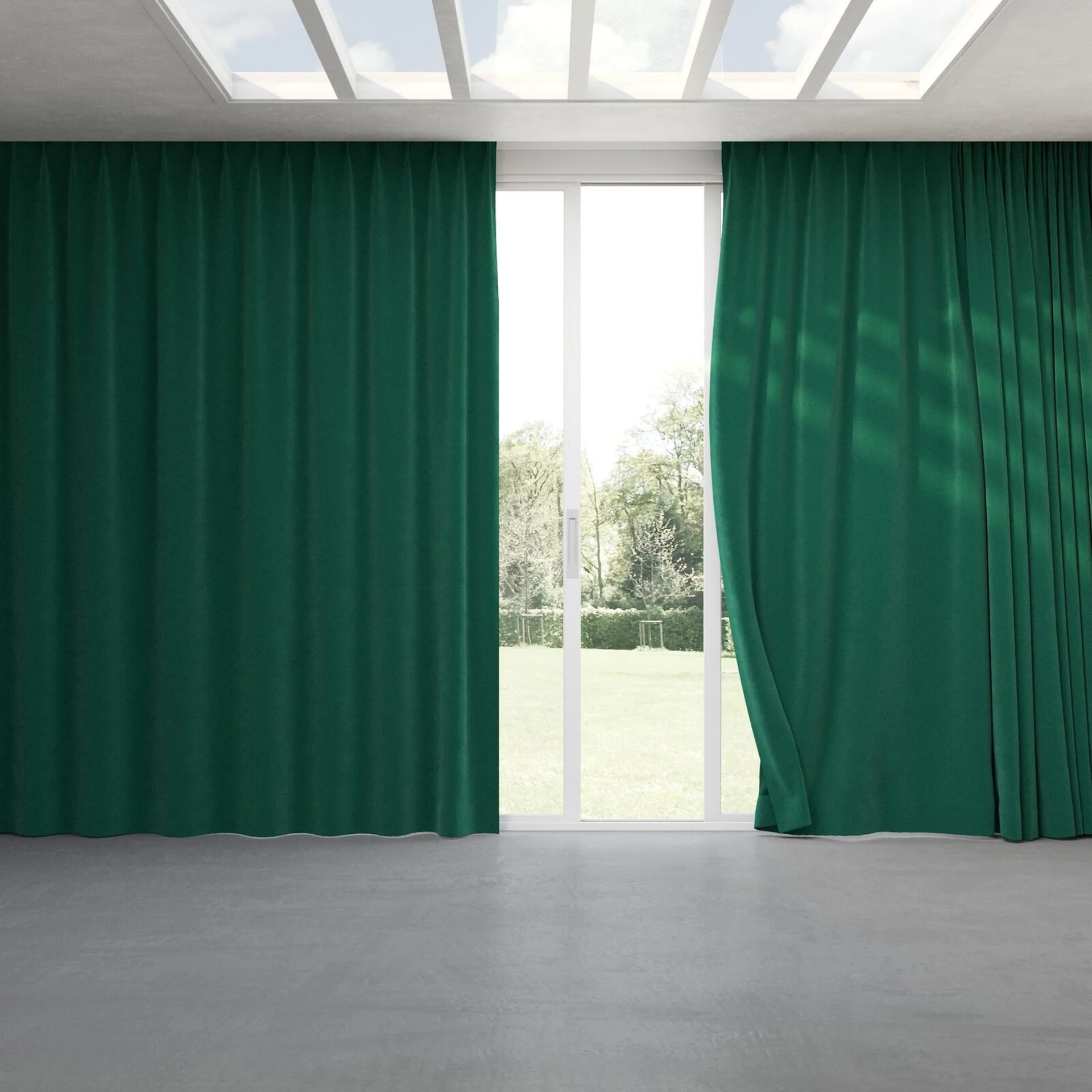 Full view of Moon Emerald, pinch pleat
