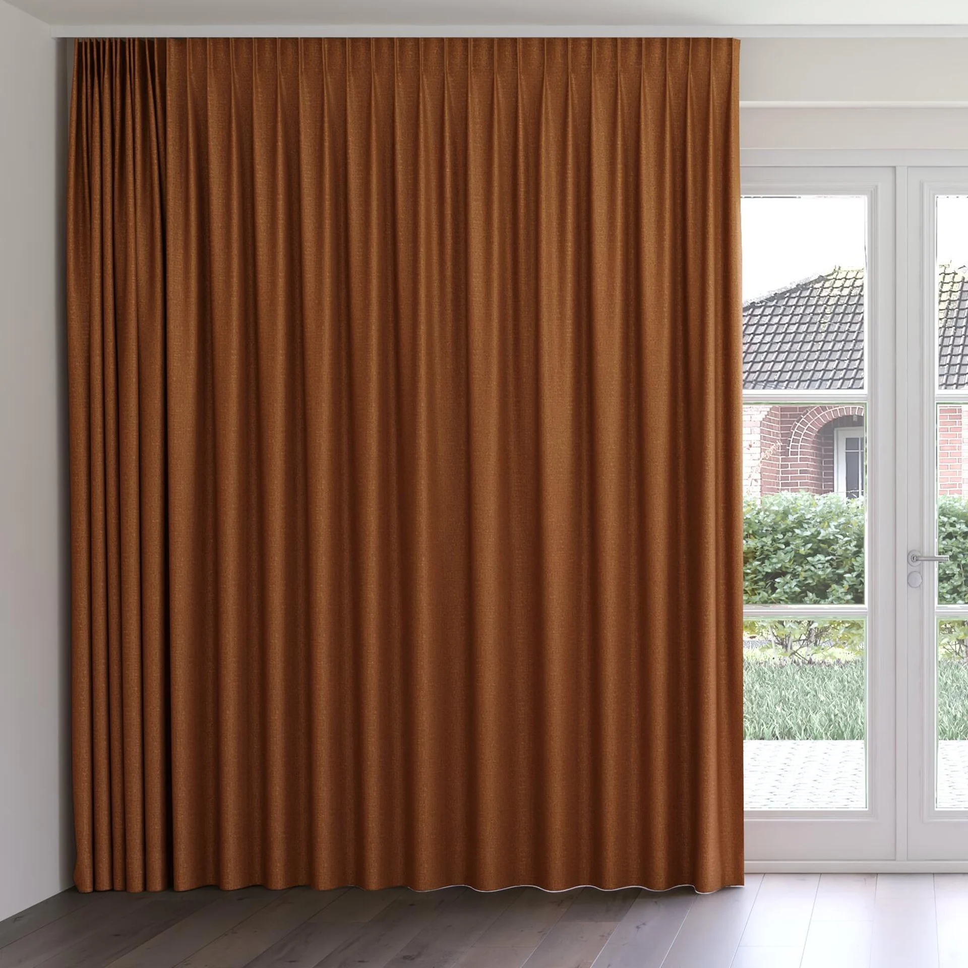 Front view of Saturn Rust, on curtain rail