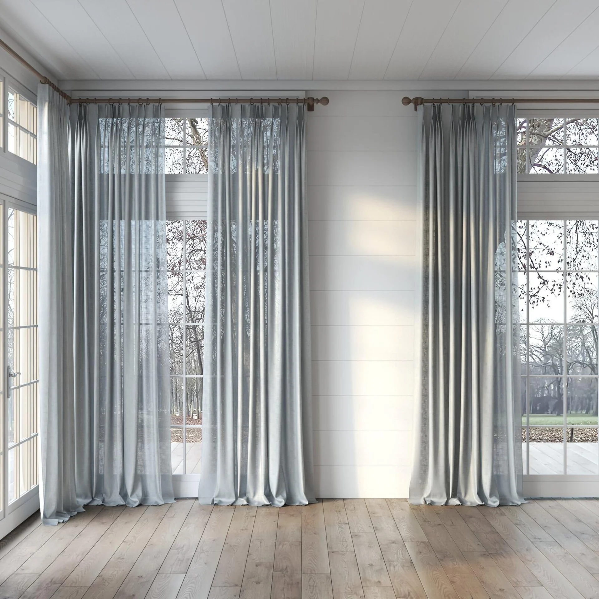 Full view of Charanga Shadow, puddled, on curtain rod