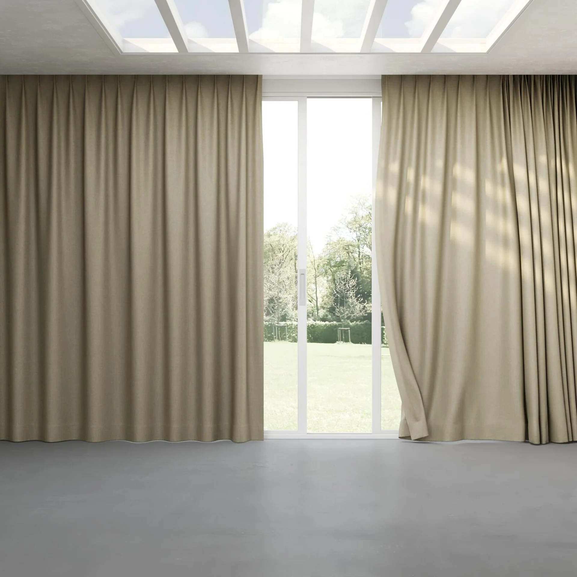 Full view of Perfecto Cement, pinch pleat