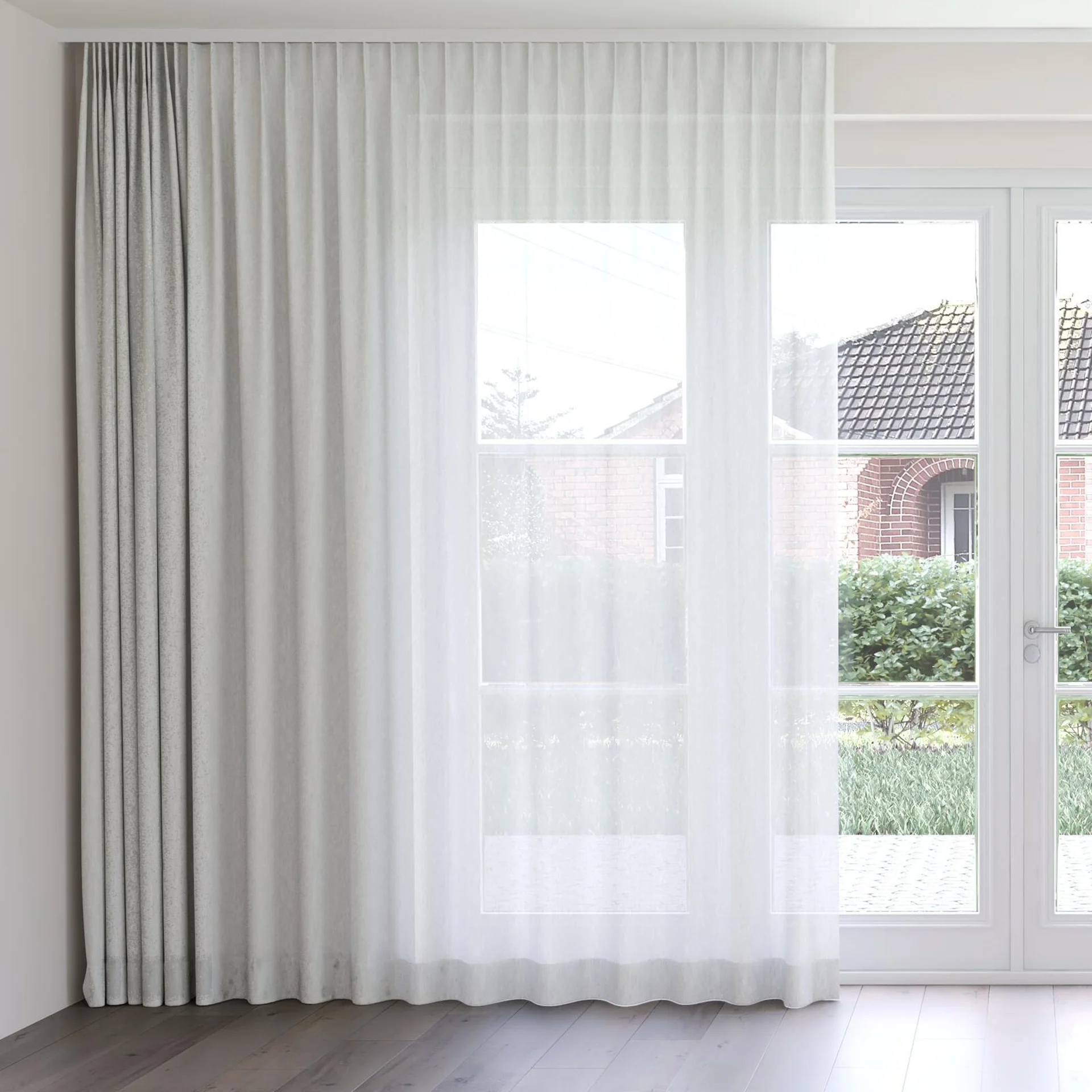 Front view of Balance Celadon, on curtain rail