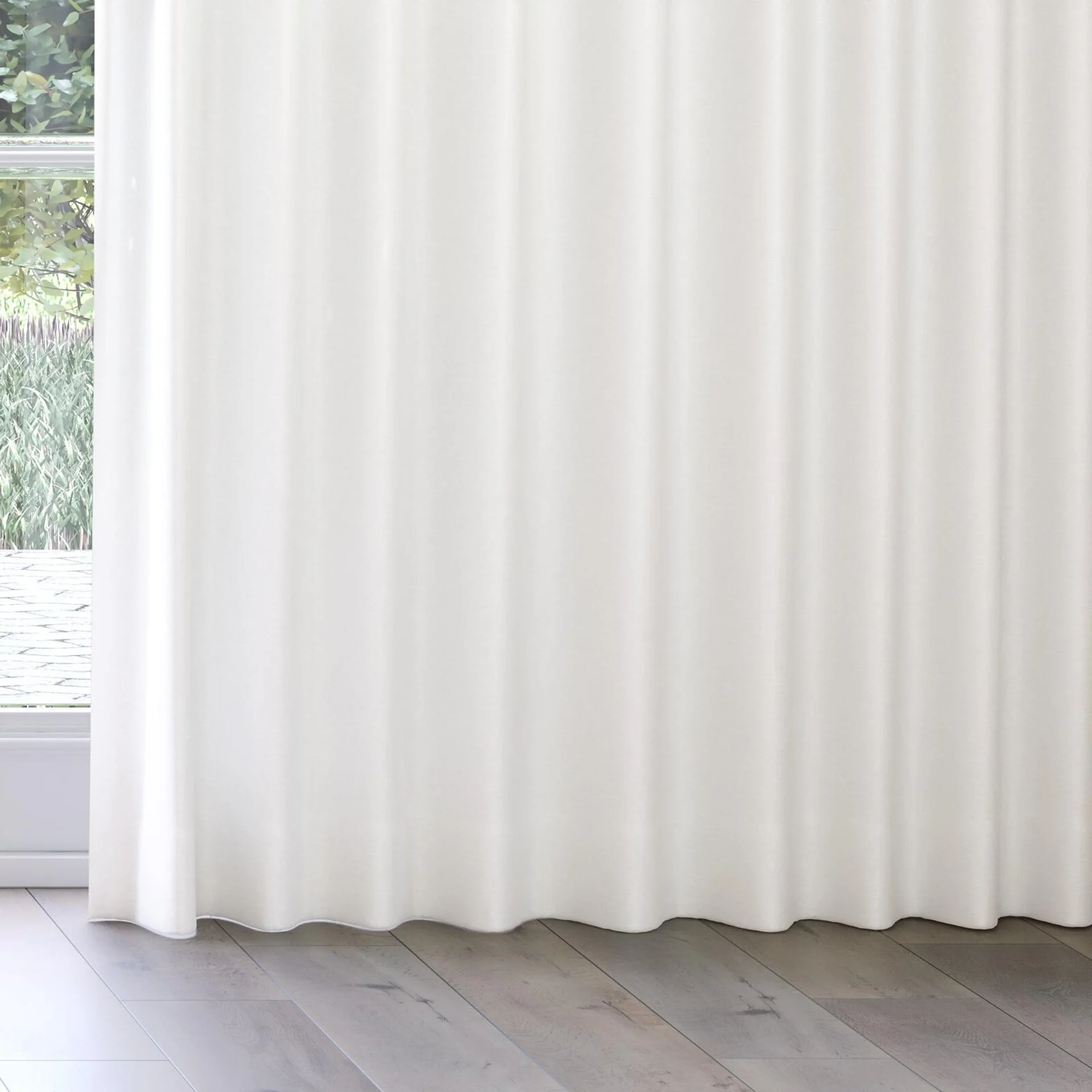 Bottom view of Colourwash Eco Marshmallow, on curtain rail