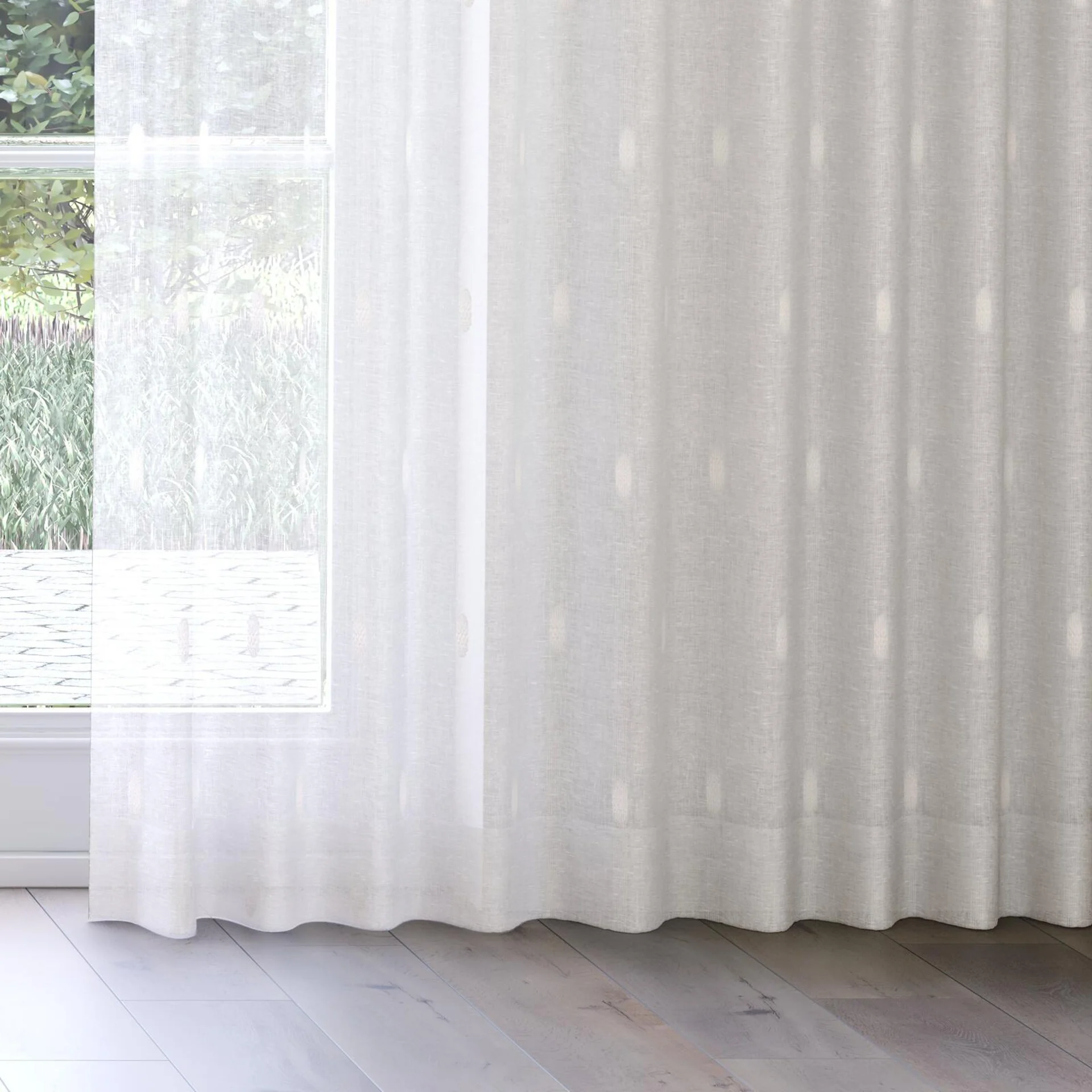 Bottom view of Gentle Vapour, on curtain rail