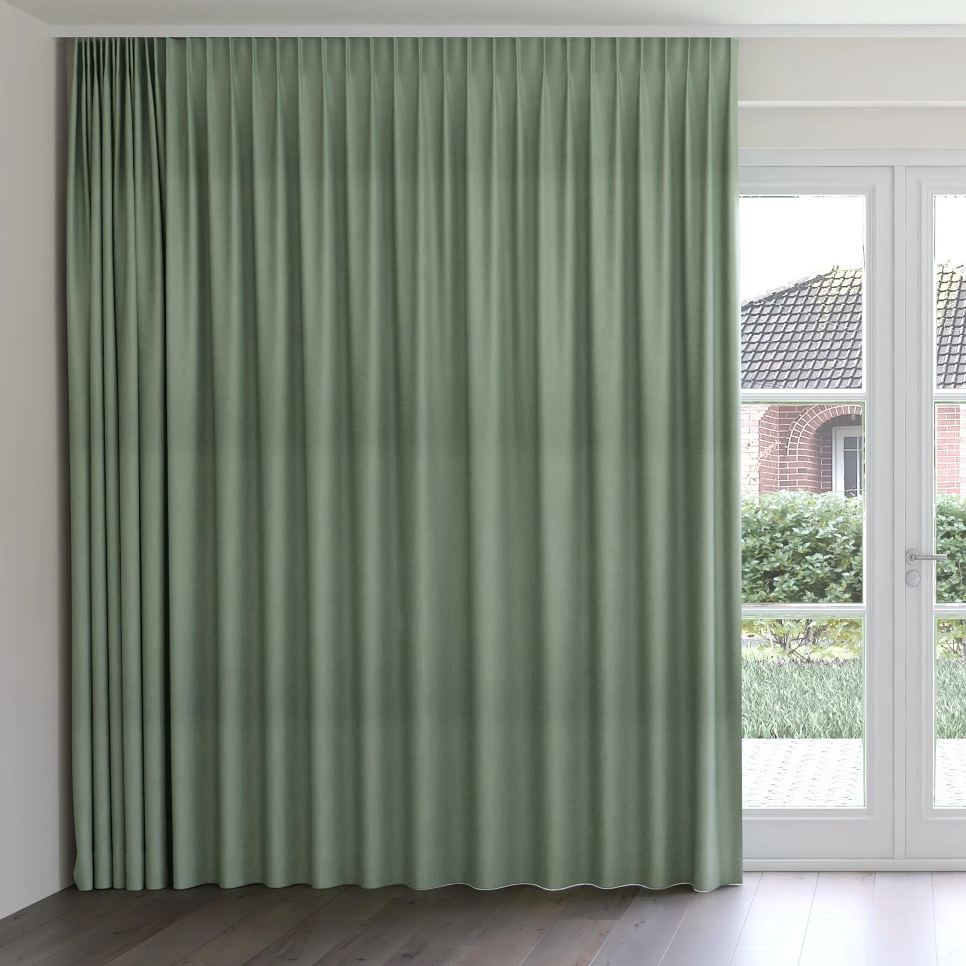 Front view of Lexicon Sage, on curtain rail