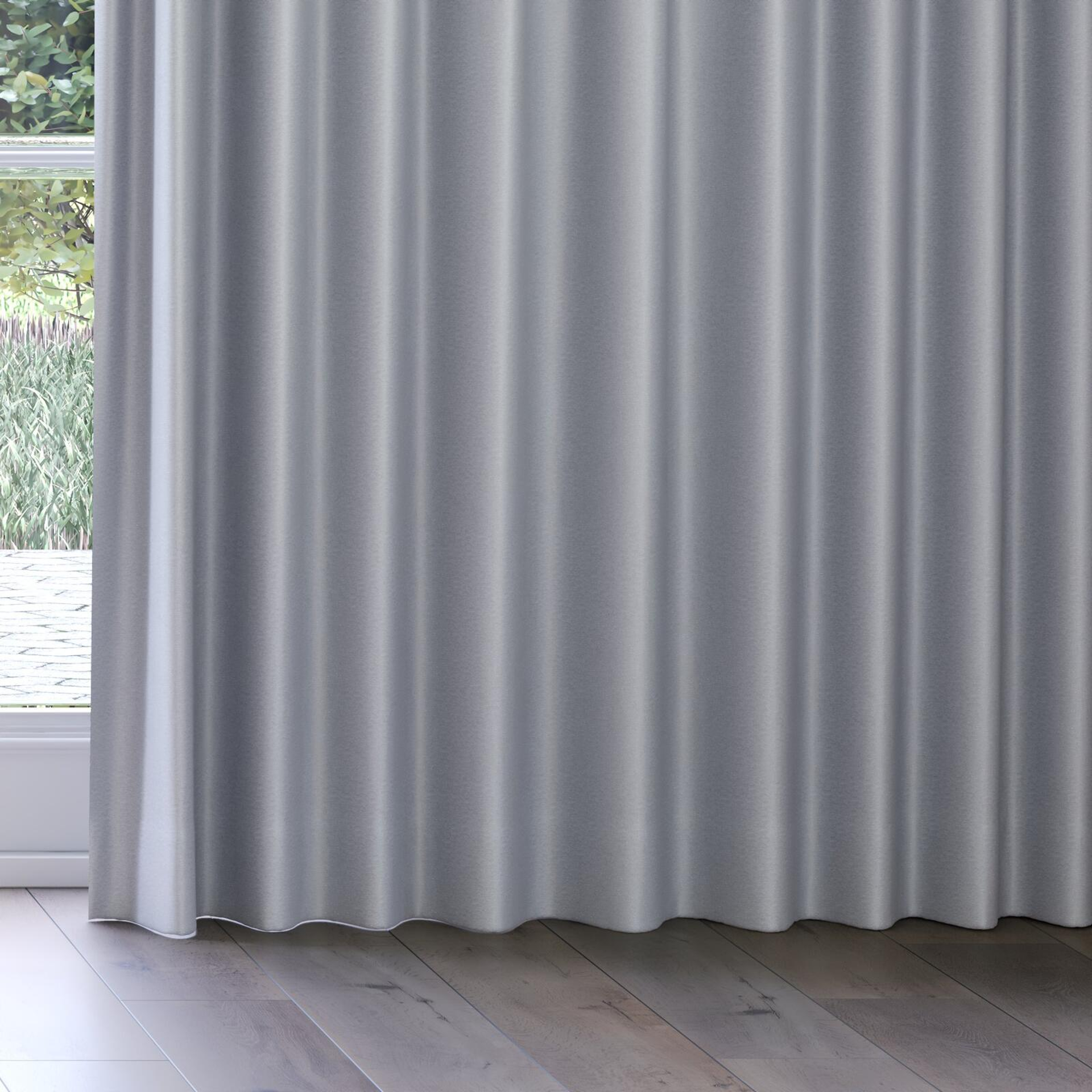 Bottom view of Stellar Blackout Steel, on curtain rail