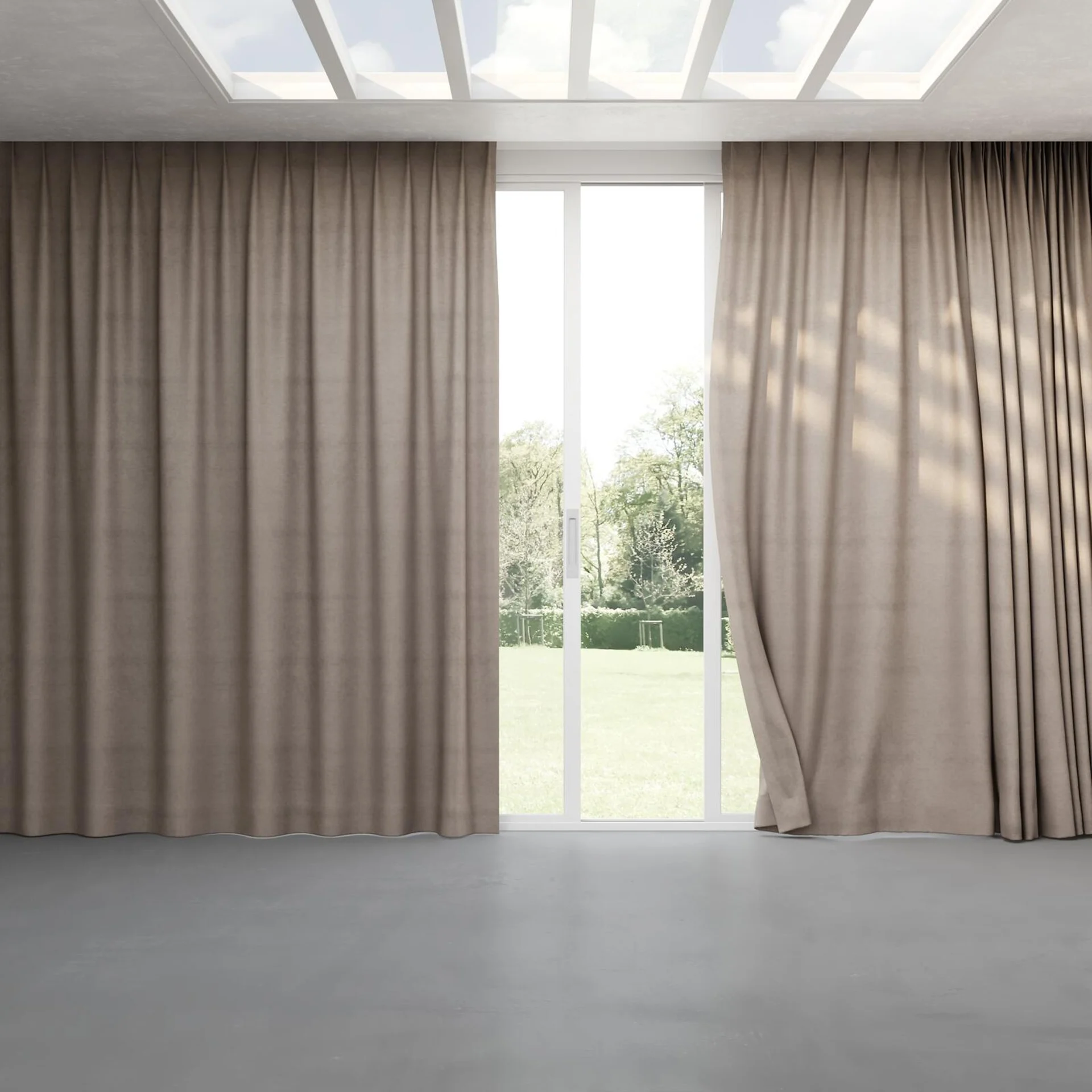 Full view of Baron Feather, pinch pleat