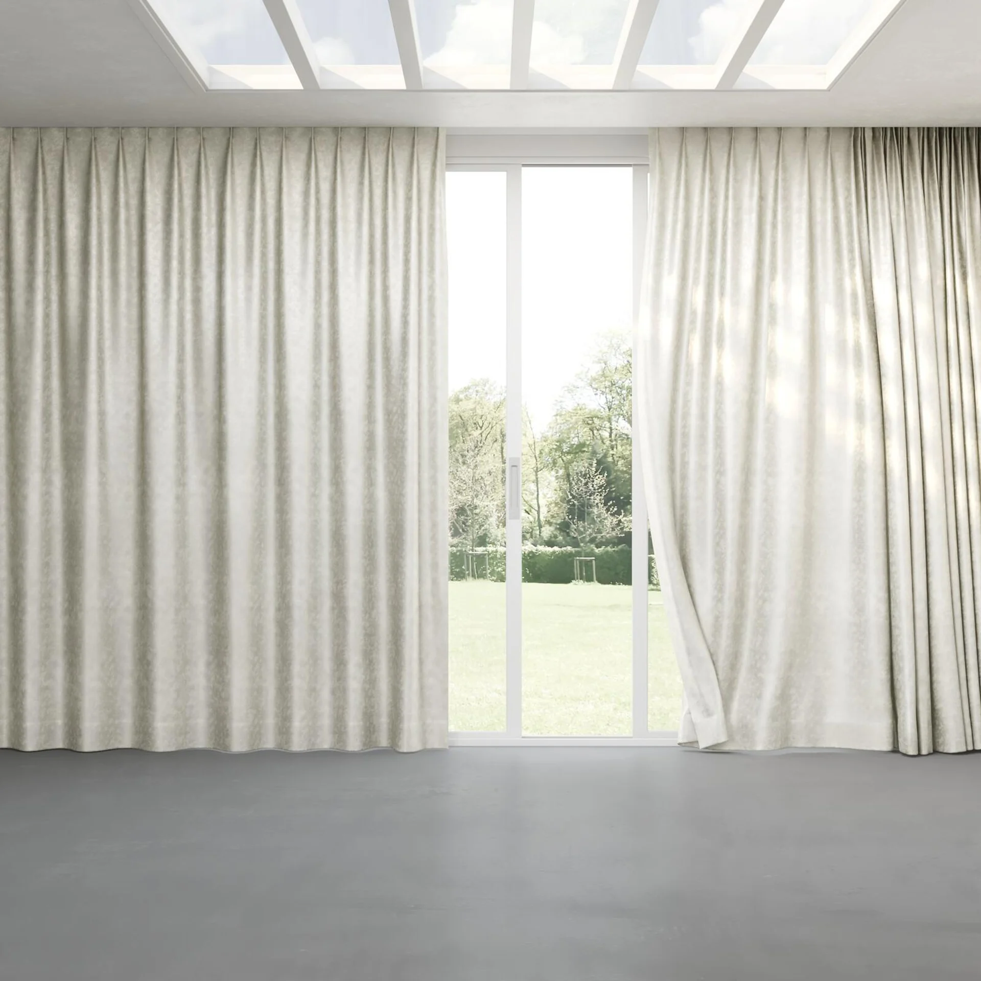 Full view of Fizz Wool, pinch pleat