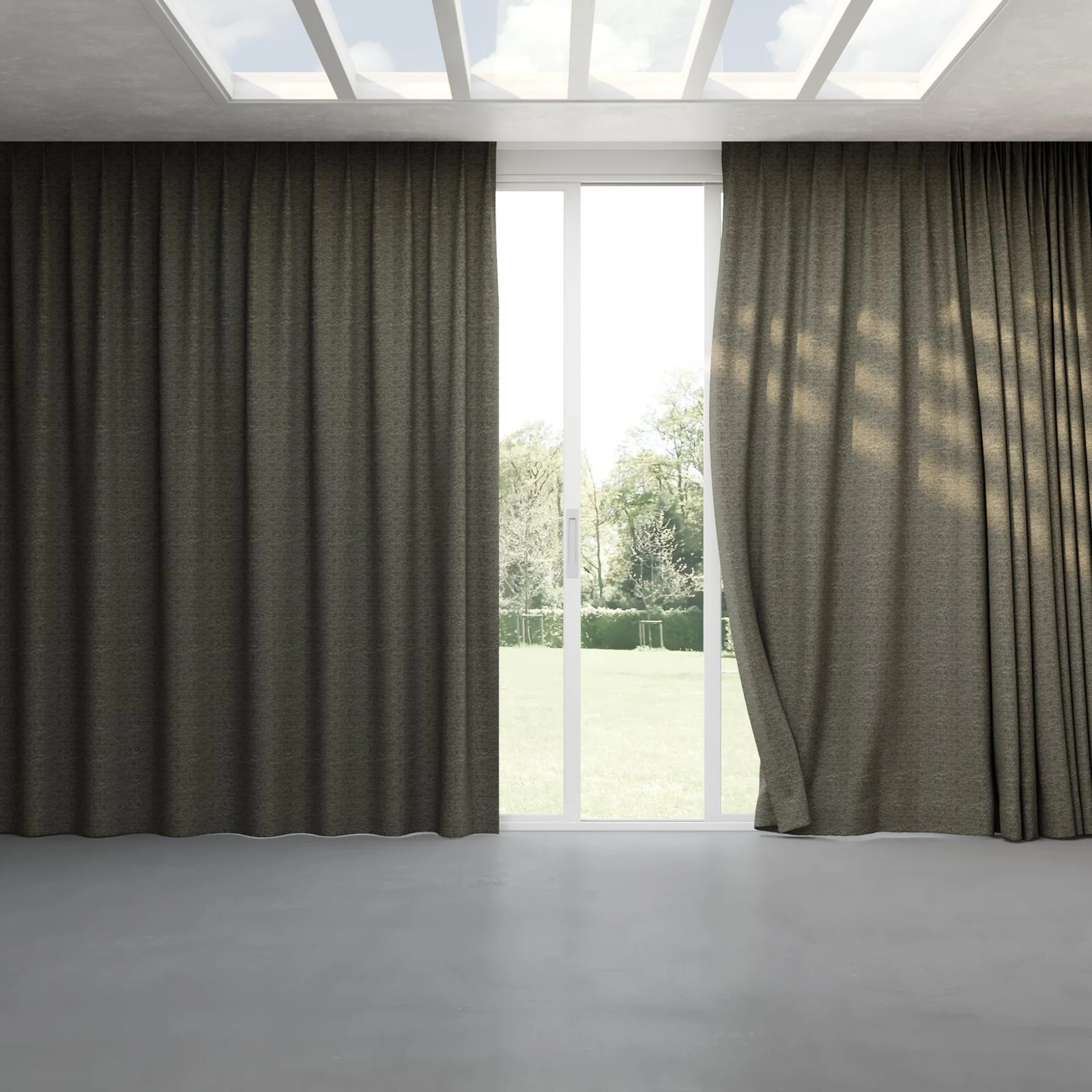 Full view of Laurel FR Blackout Shadow, pinch pleat