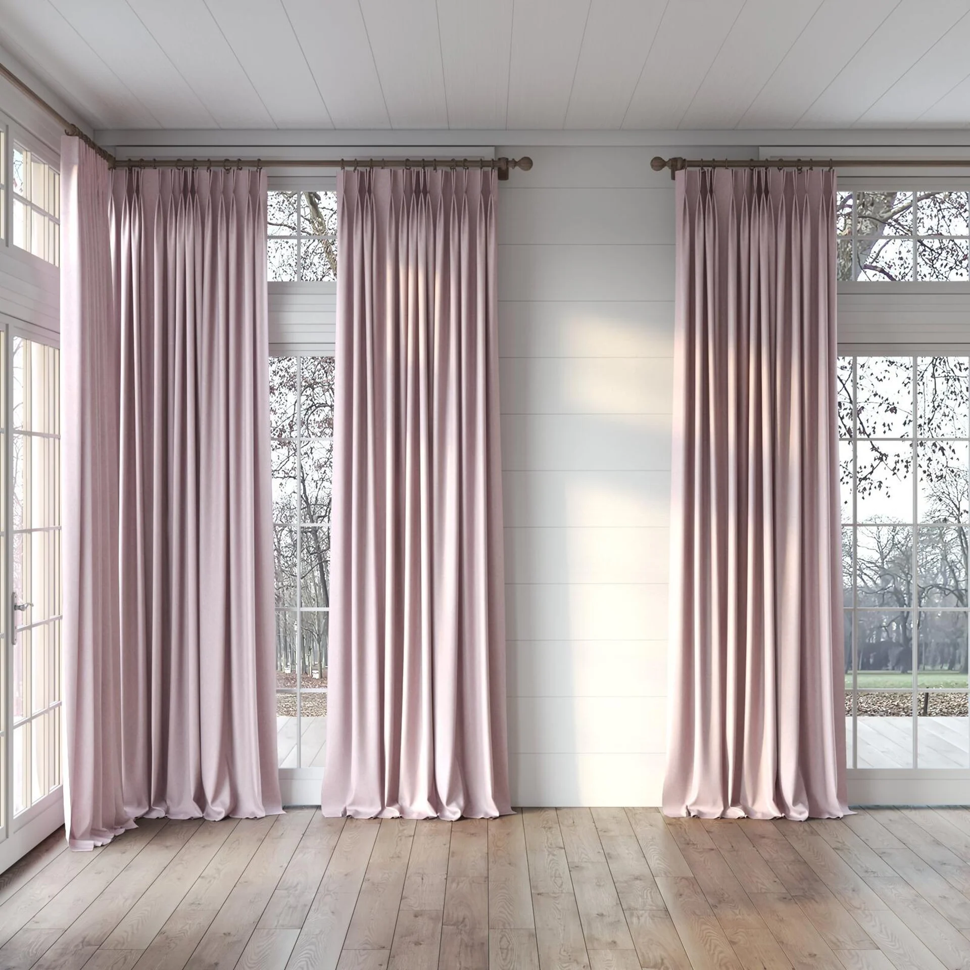 Full view of Hometown Petal, puddled, on curtain rod