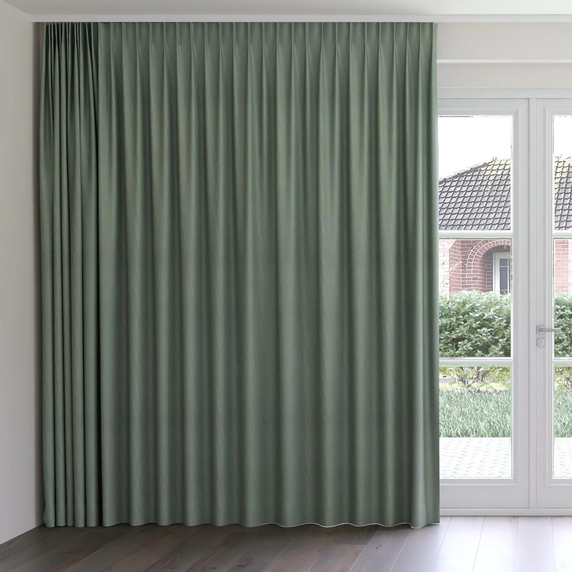 Front view of Liberate Sage, on curtain rail