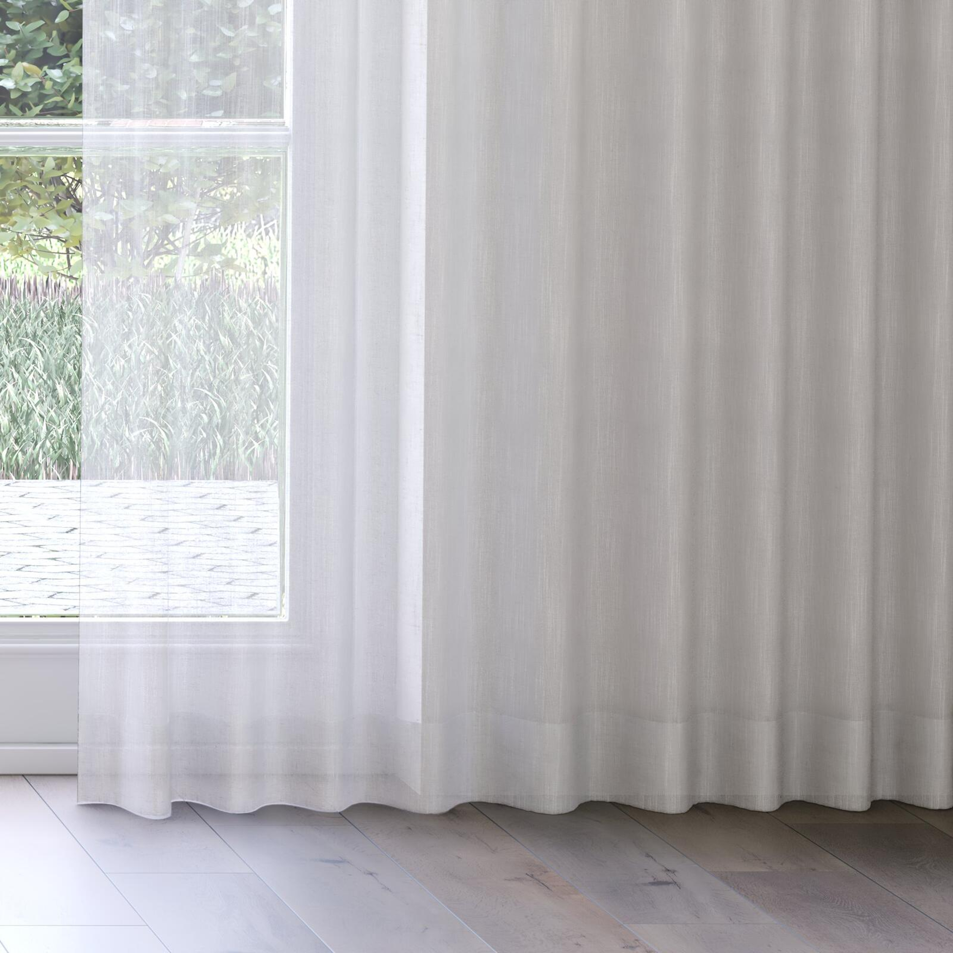 Bottom view of Rhythm Dove Grey, on curtain rail