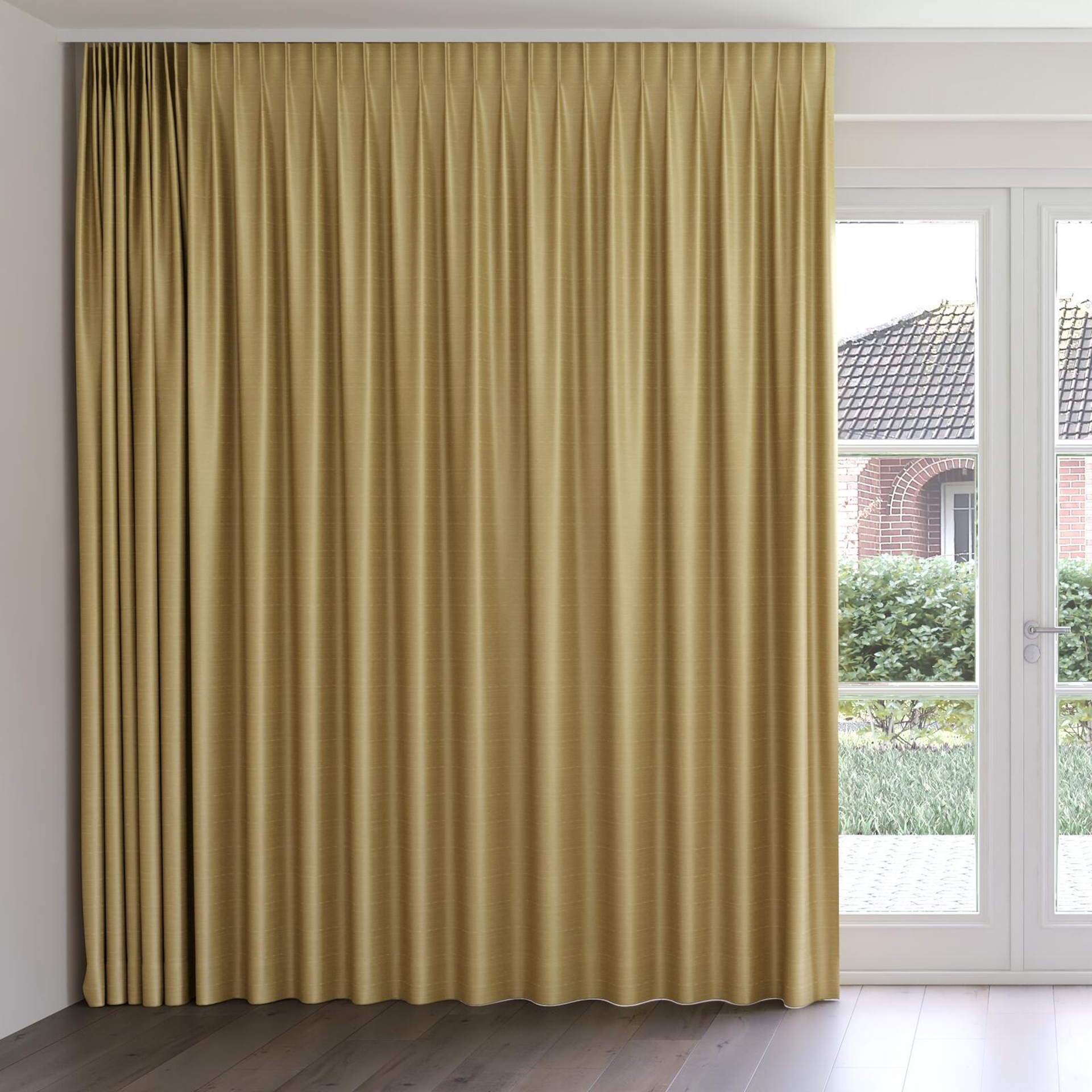 Front view of Silky Tinsel, on curtain rail