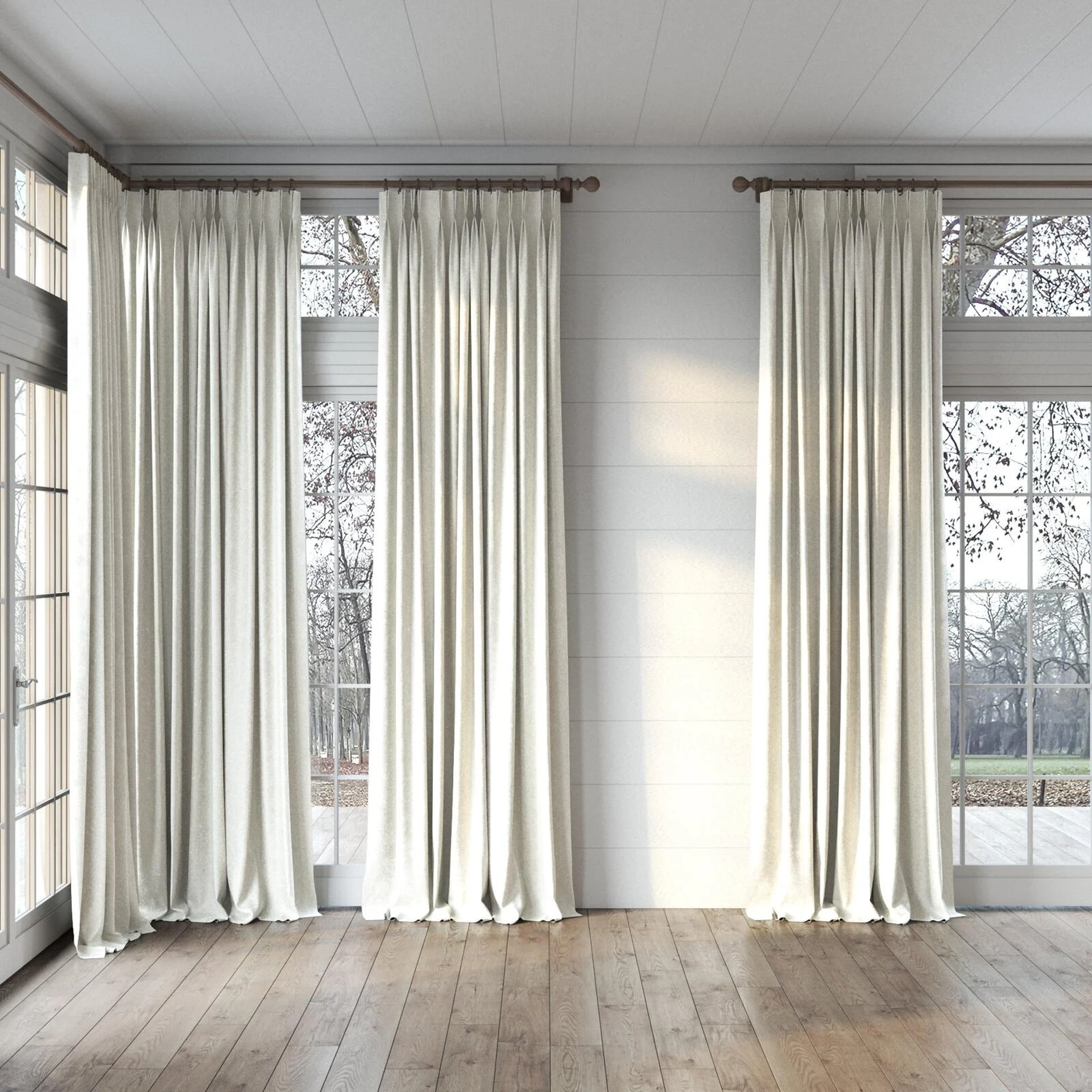 Full view of Brigadier Angora, puddled, on curtain rod