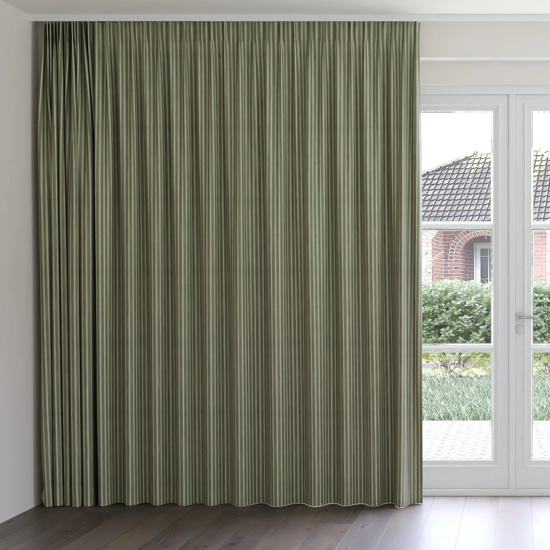 Front view of Cordial Seagrass, on curtain rail