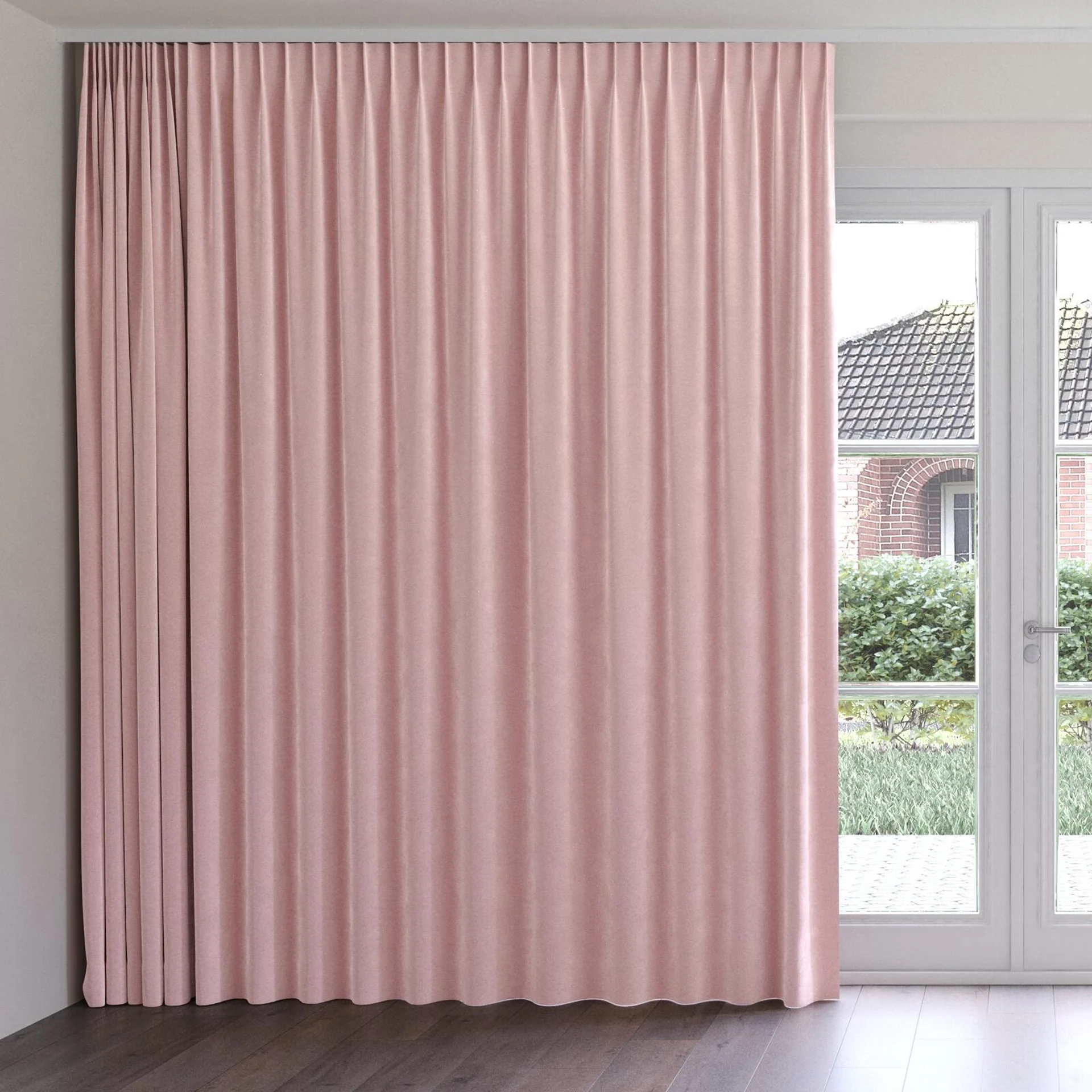 Front view of Geneva Petal, on curtain rail