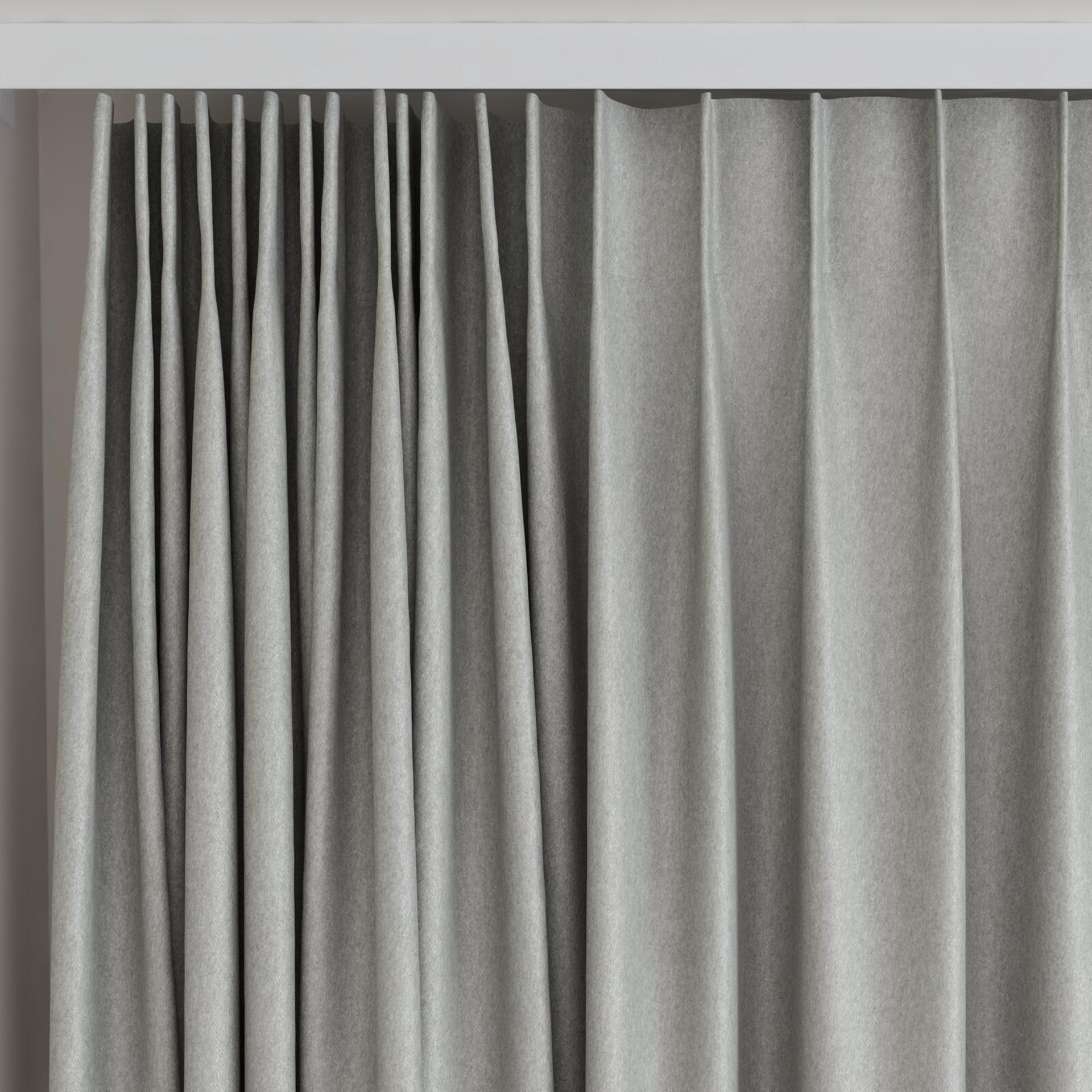 Top view of Woolly/Woolen Silver, on curtain rail