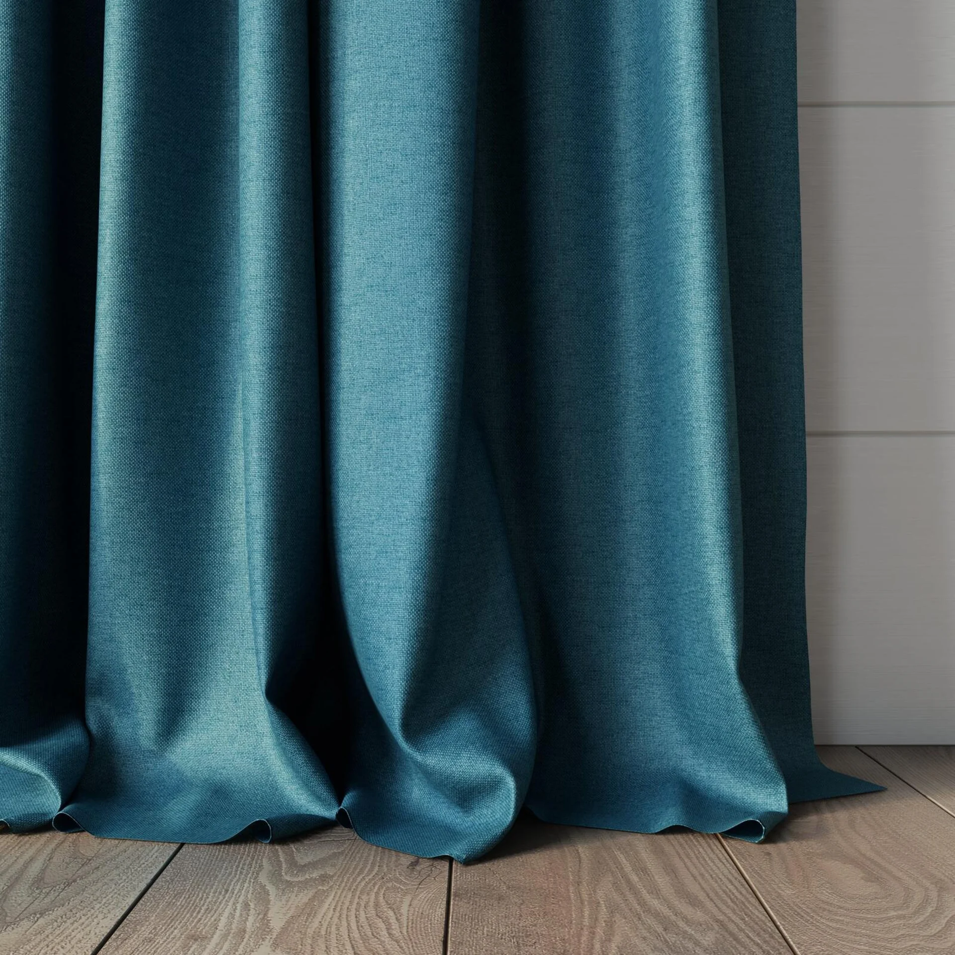 Bottom view of Grove Spa, puddled, on curtain rod