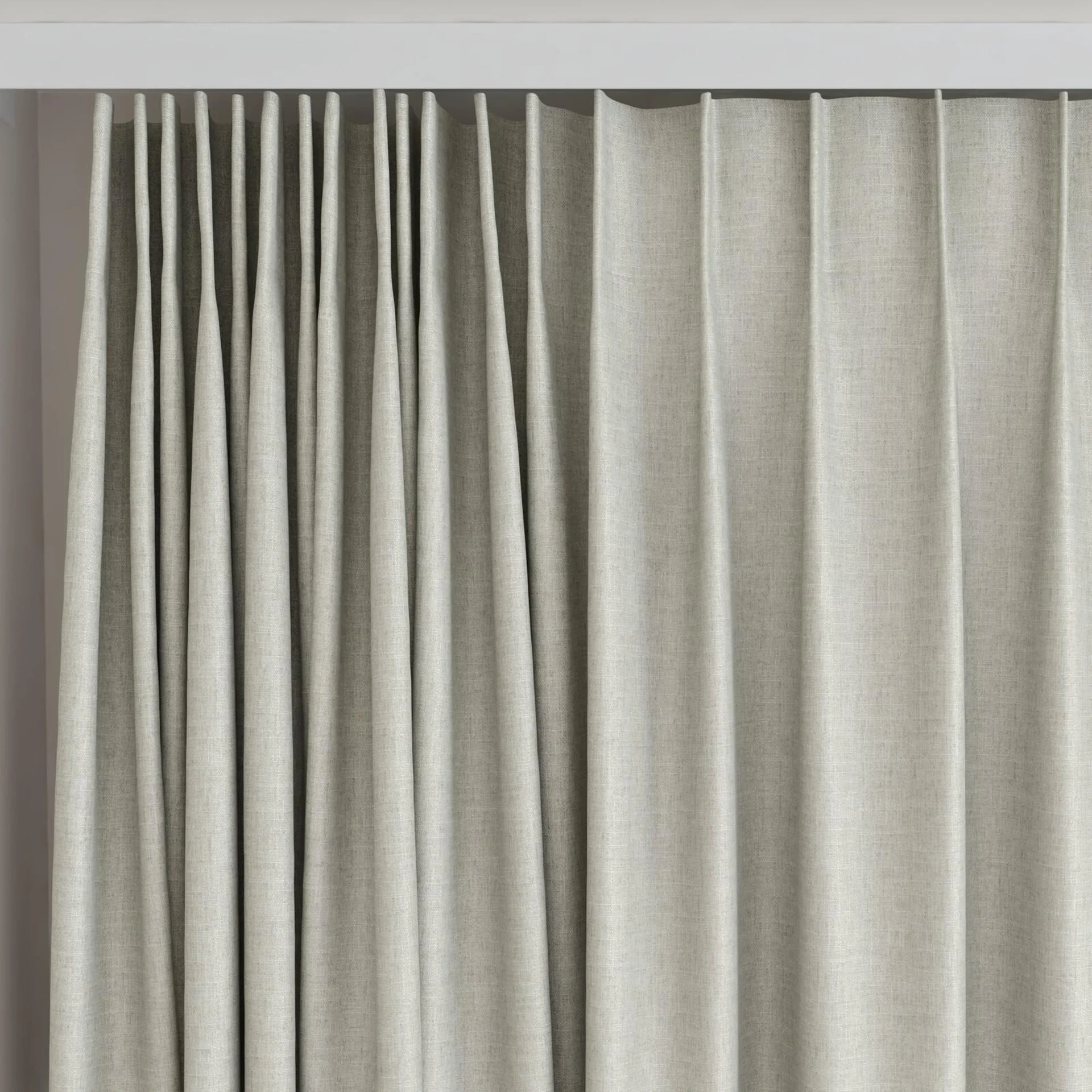 Top view of Stonewall Blackout Linen, on curtain rail