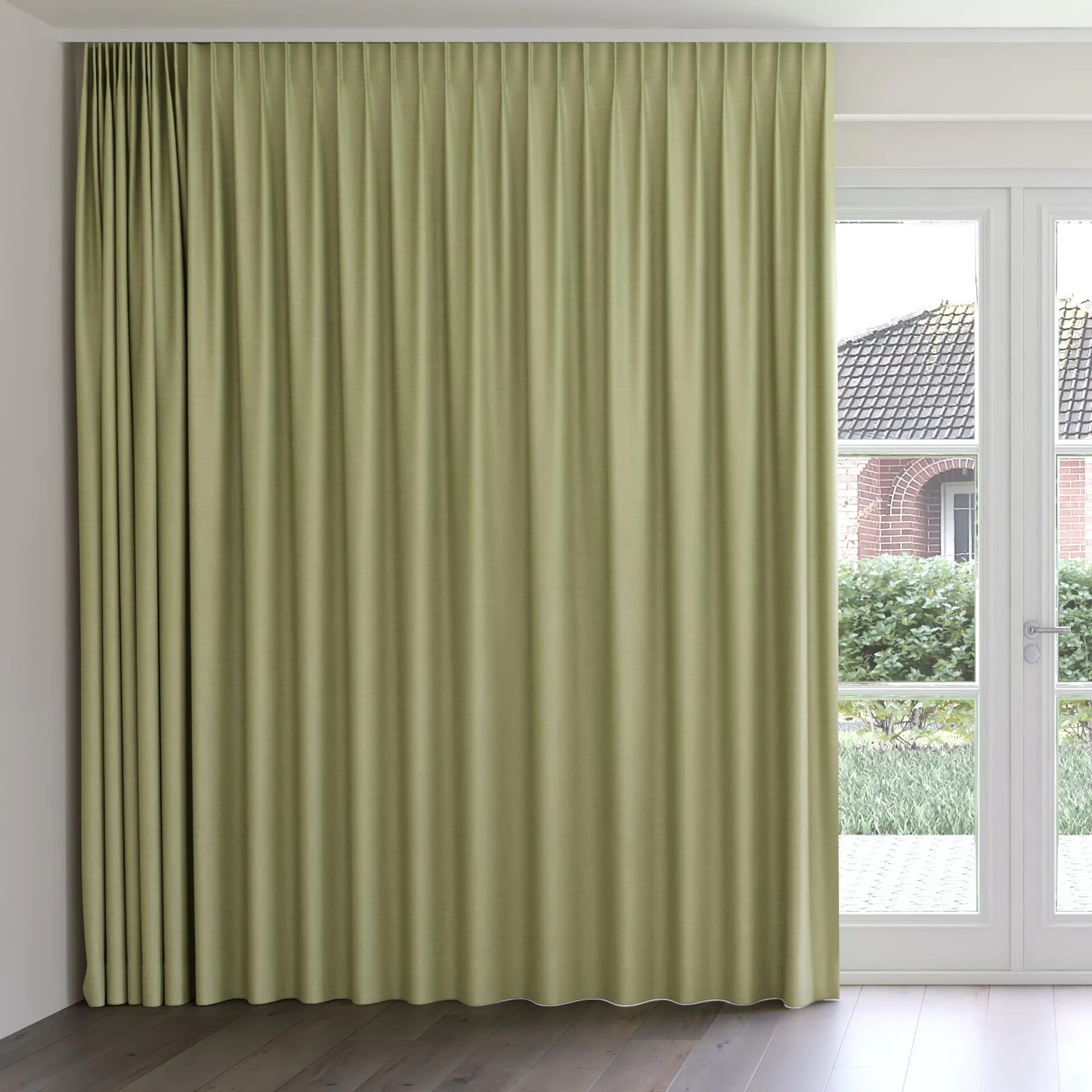 Front view of Linex Moss, on curtain rail
