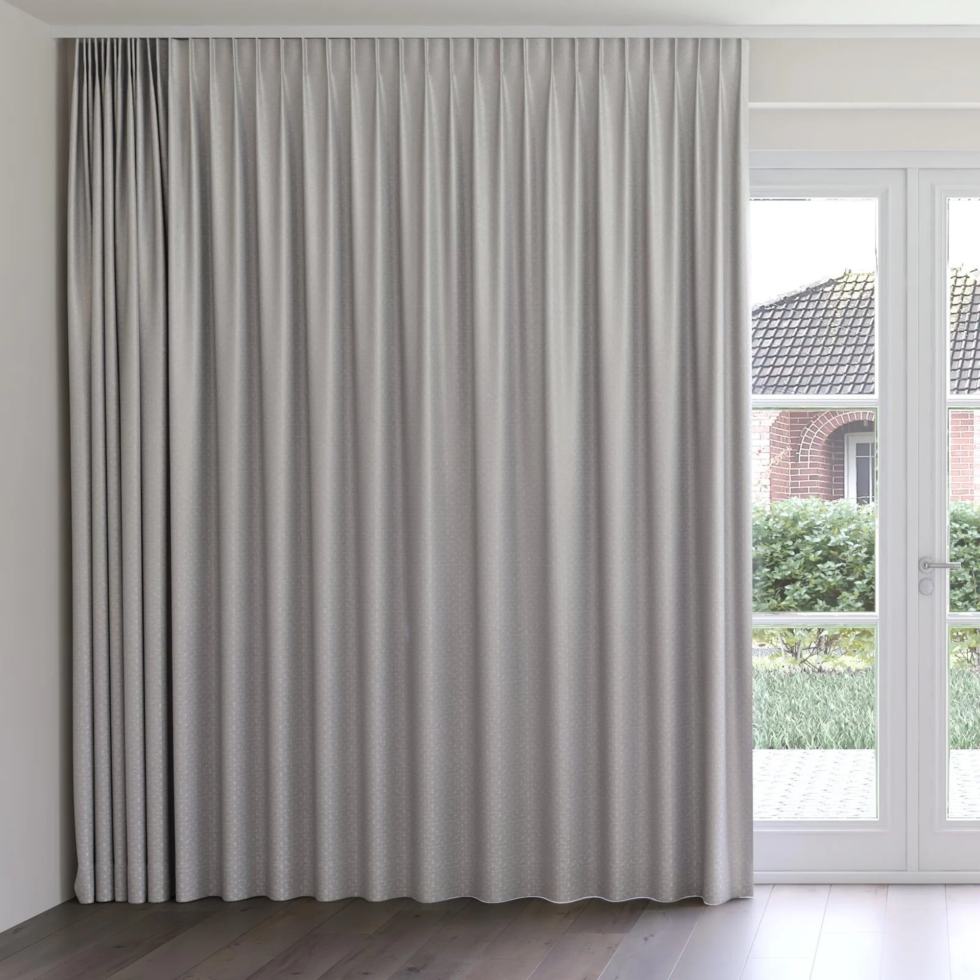 Front view of Requiem Silver, on curtain rail