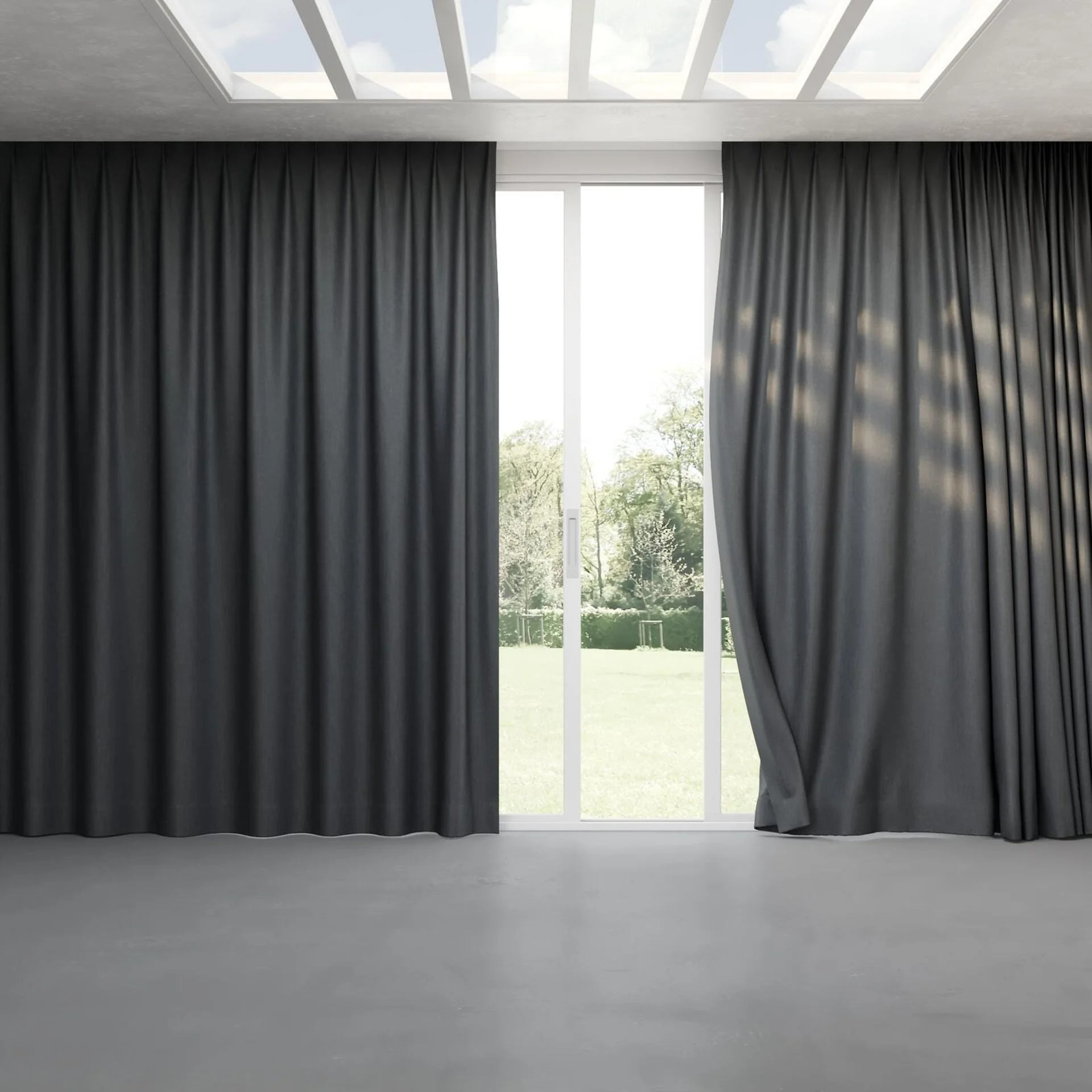 Full view of Kidglove Charcoal, pinch pleat