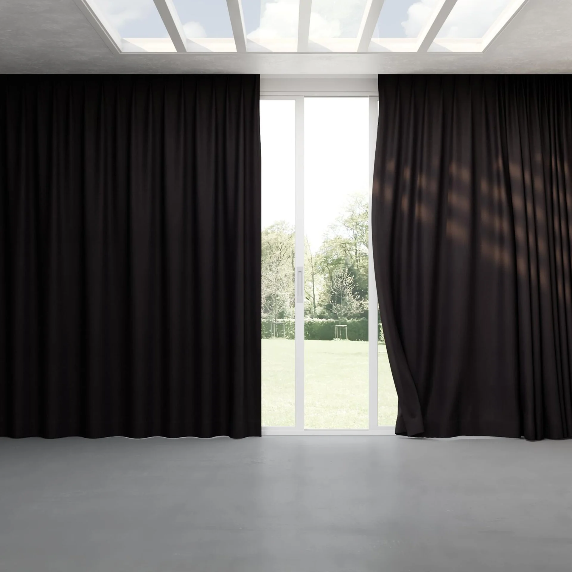Full view of Loci Dim Out Onyx, pinch pleat