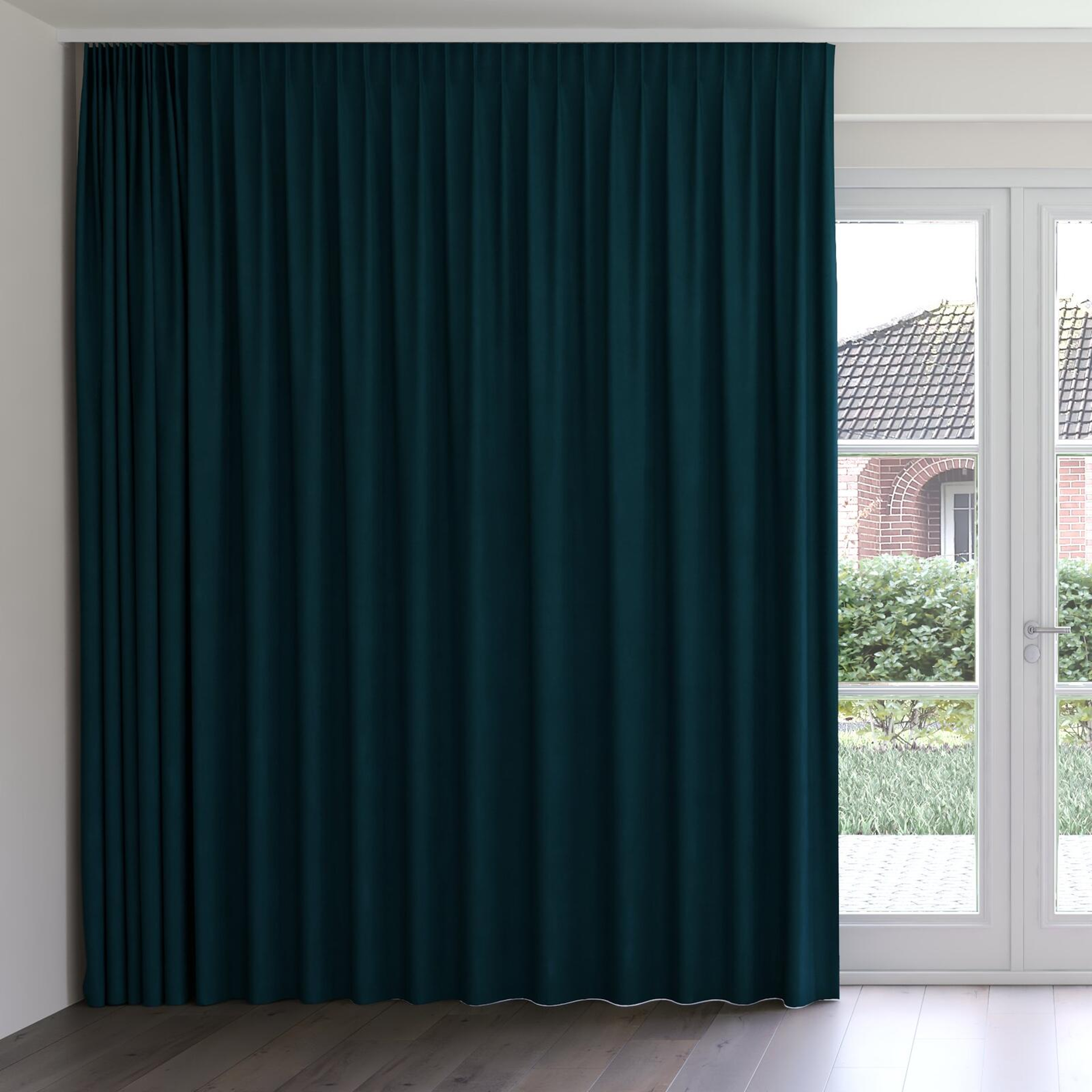 Front view of Lech Teal, on curtain rail