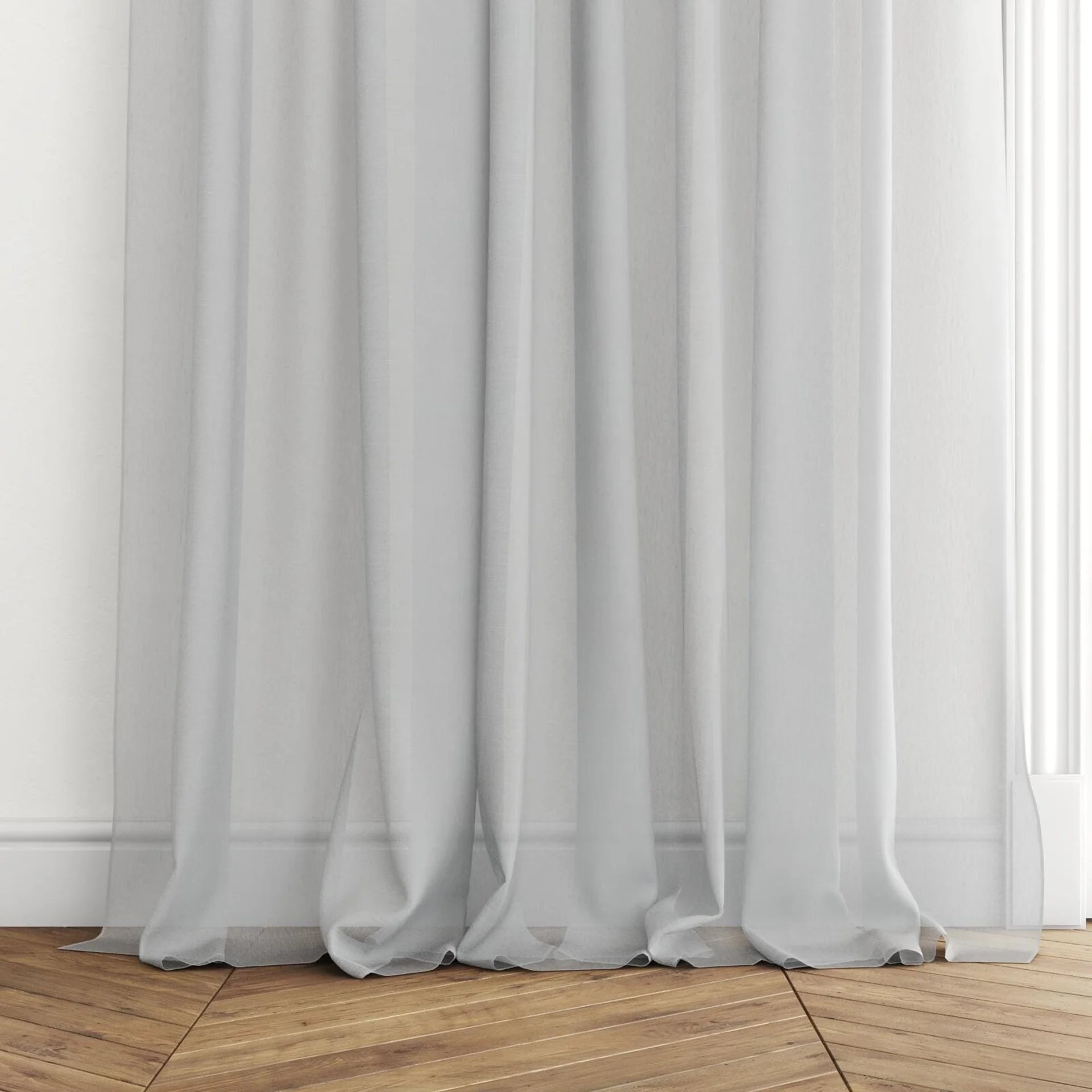 Bottom view of Cavalier Duckegg, puddled with pinch pleat, on curtain rod