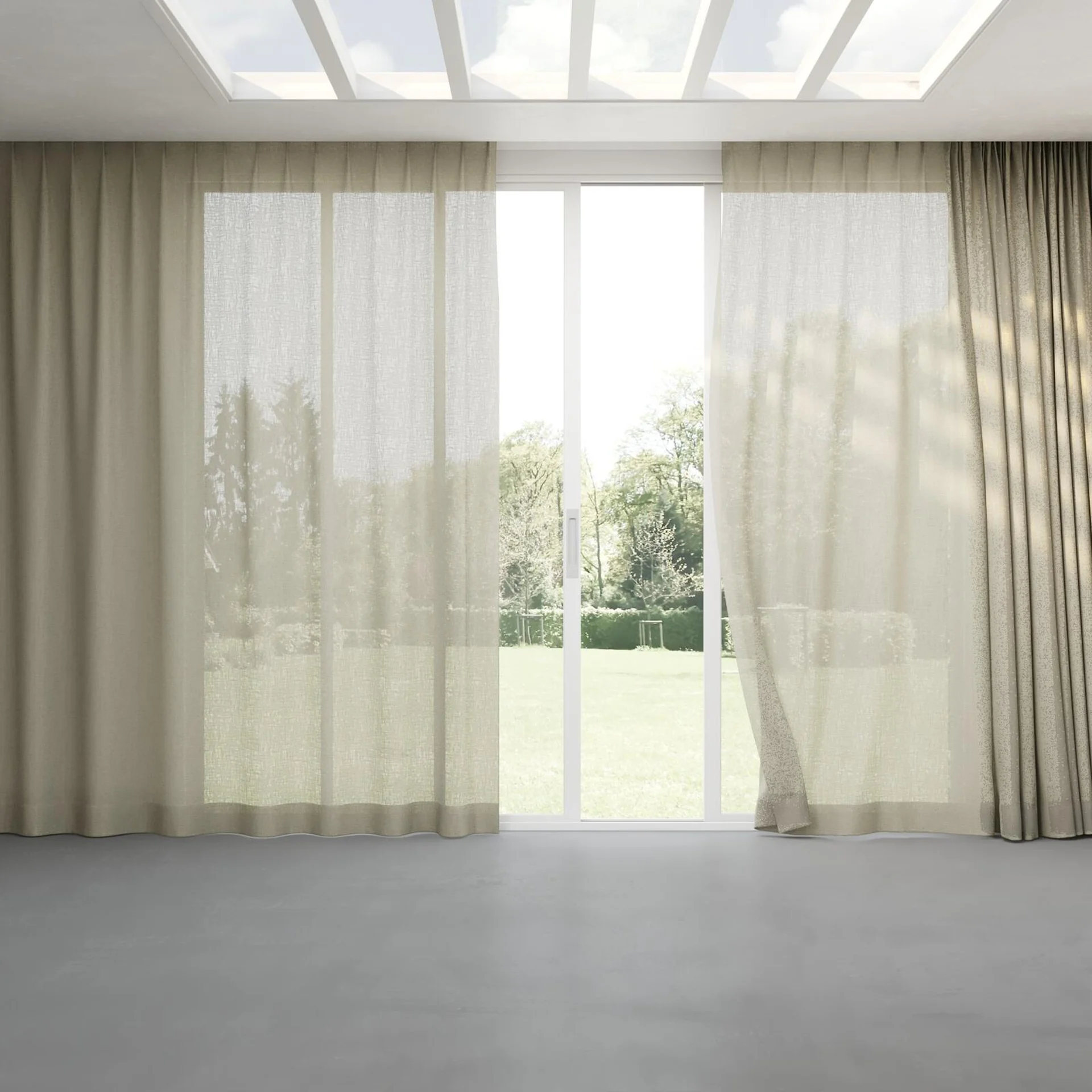 Full view of Adobe Flax, pinch pleat