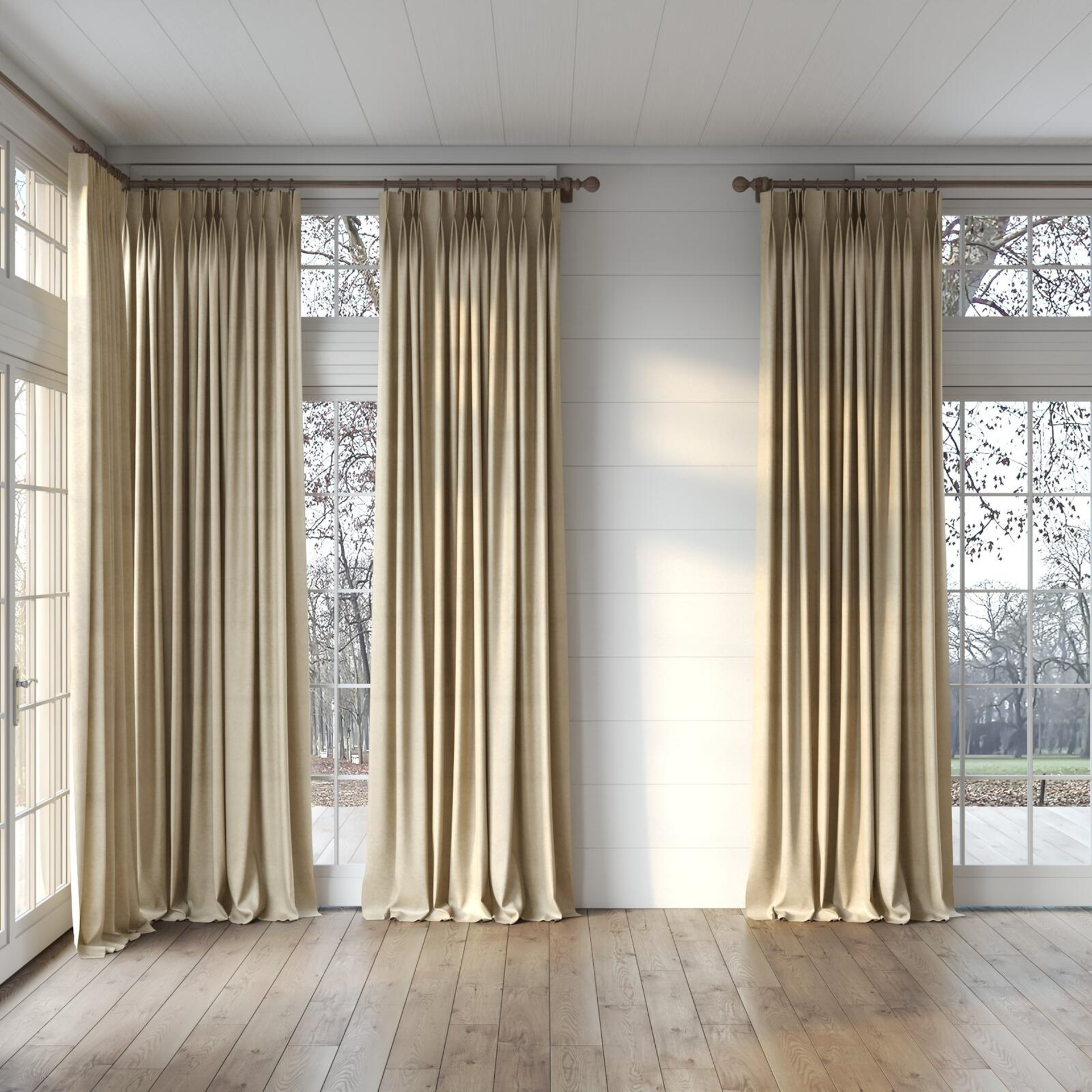 Full view of Baron Putty, puddled, on curtain rod