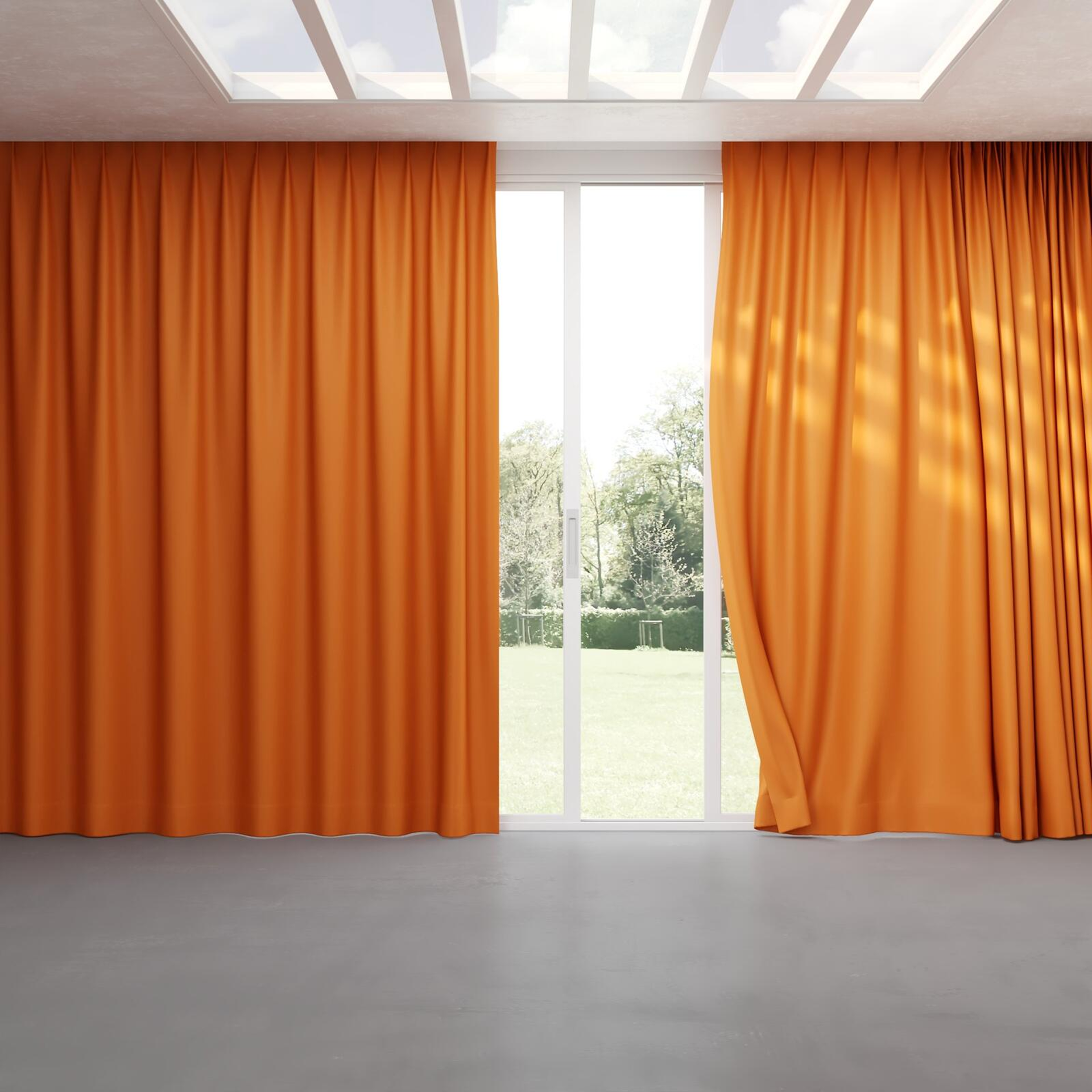 Full view of Blockbuster Mandarin, pinch pleat