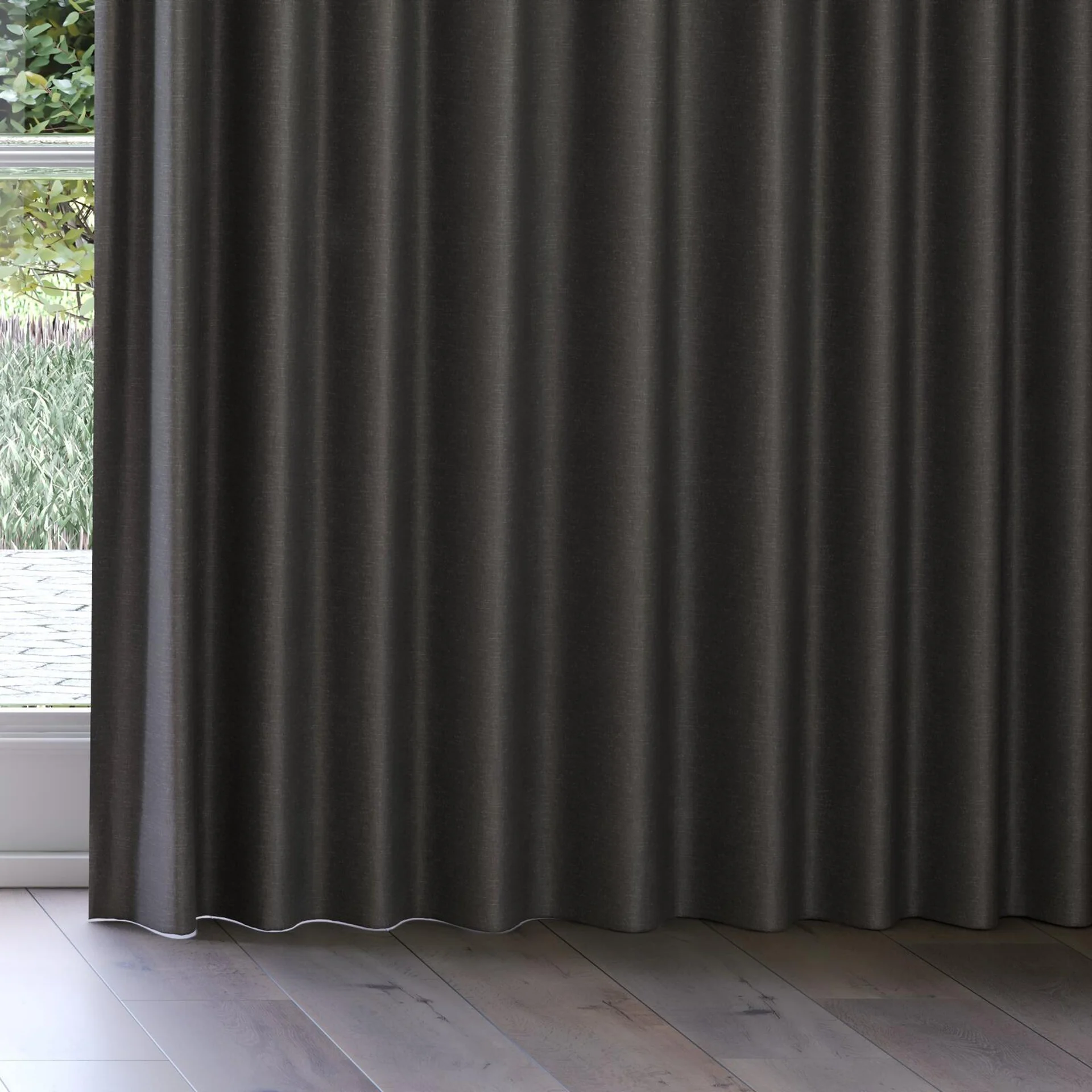 Bottom view of Banksia Charcoal, on curtain rail