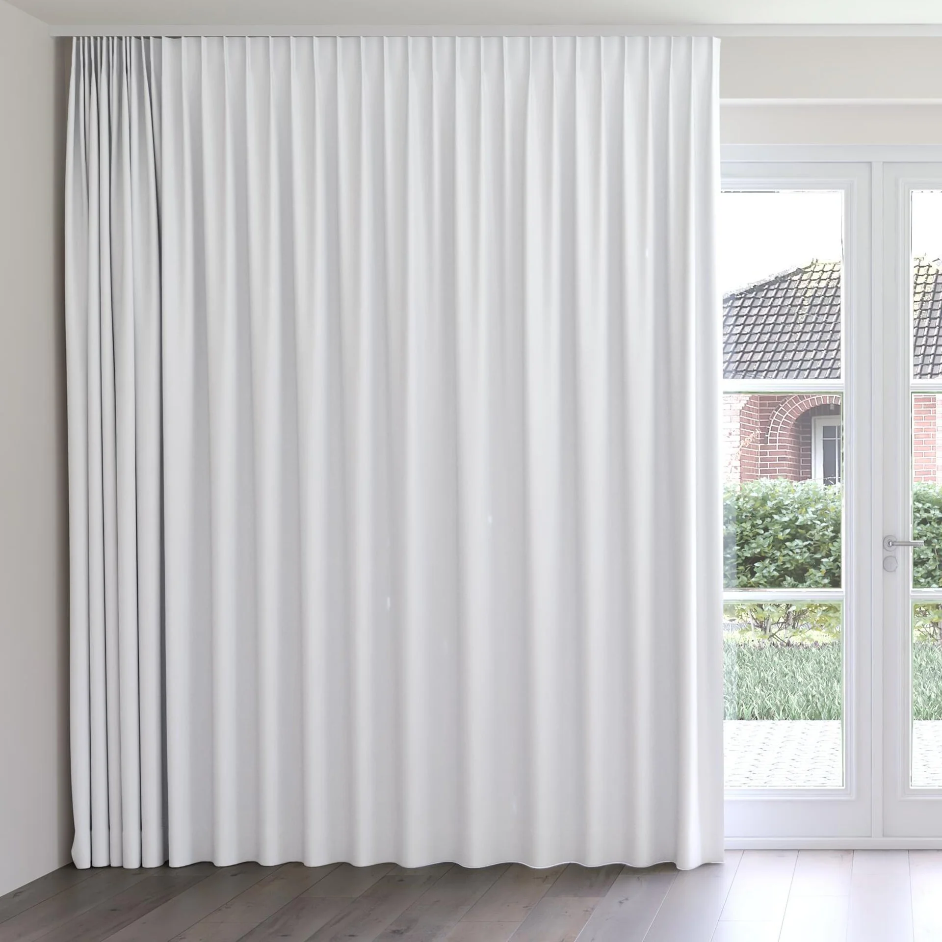 Front view of Oakley FR Whitewash, on curtain rail
