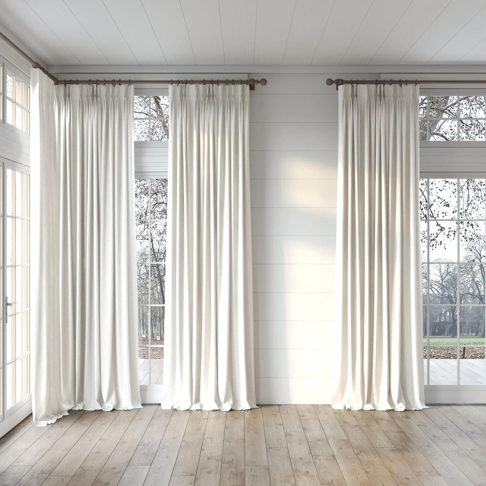 Full view of Obi Stonewash Eggshell, puddled, on curtain rod