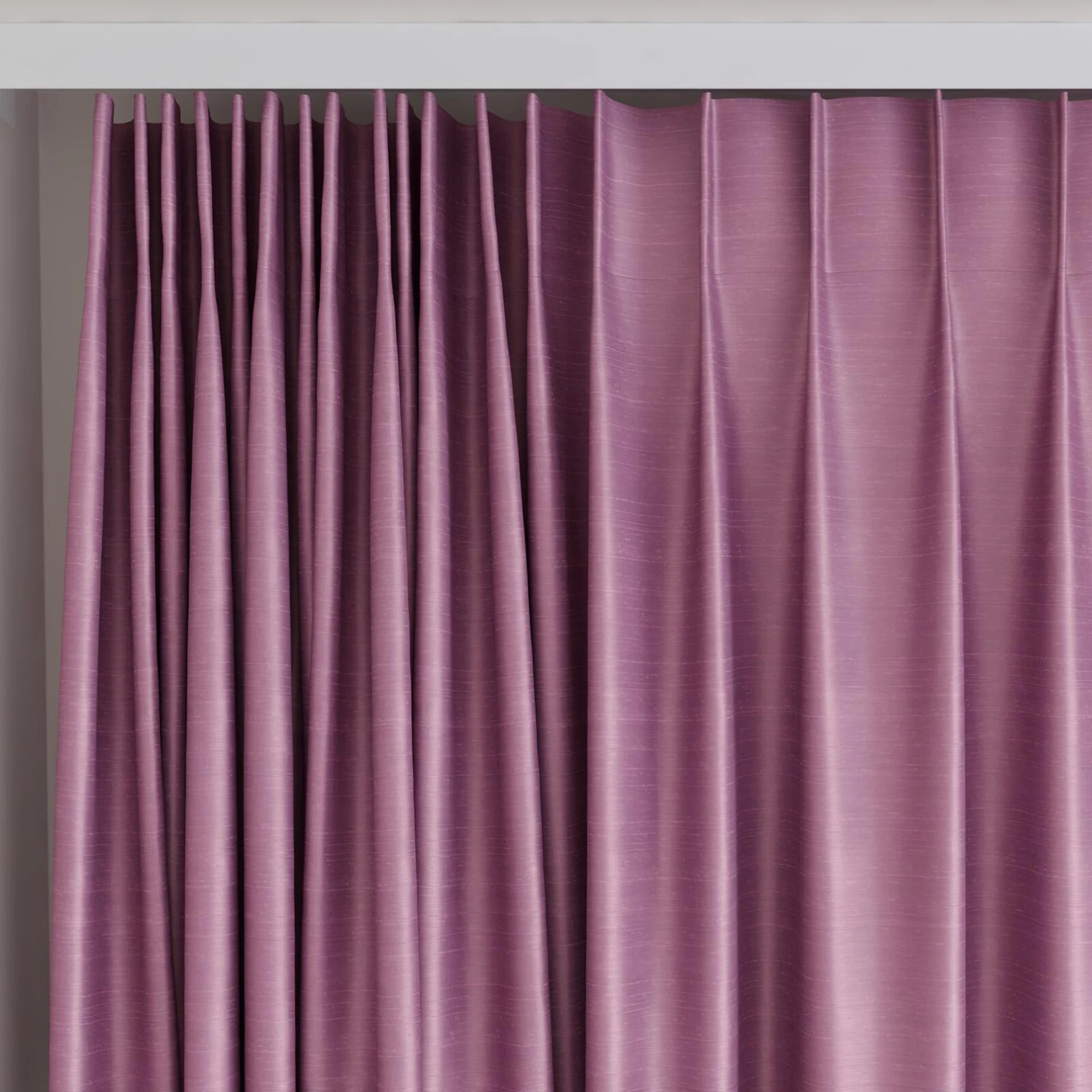 Top view of Silky Lilac, on curtain rail