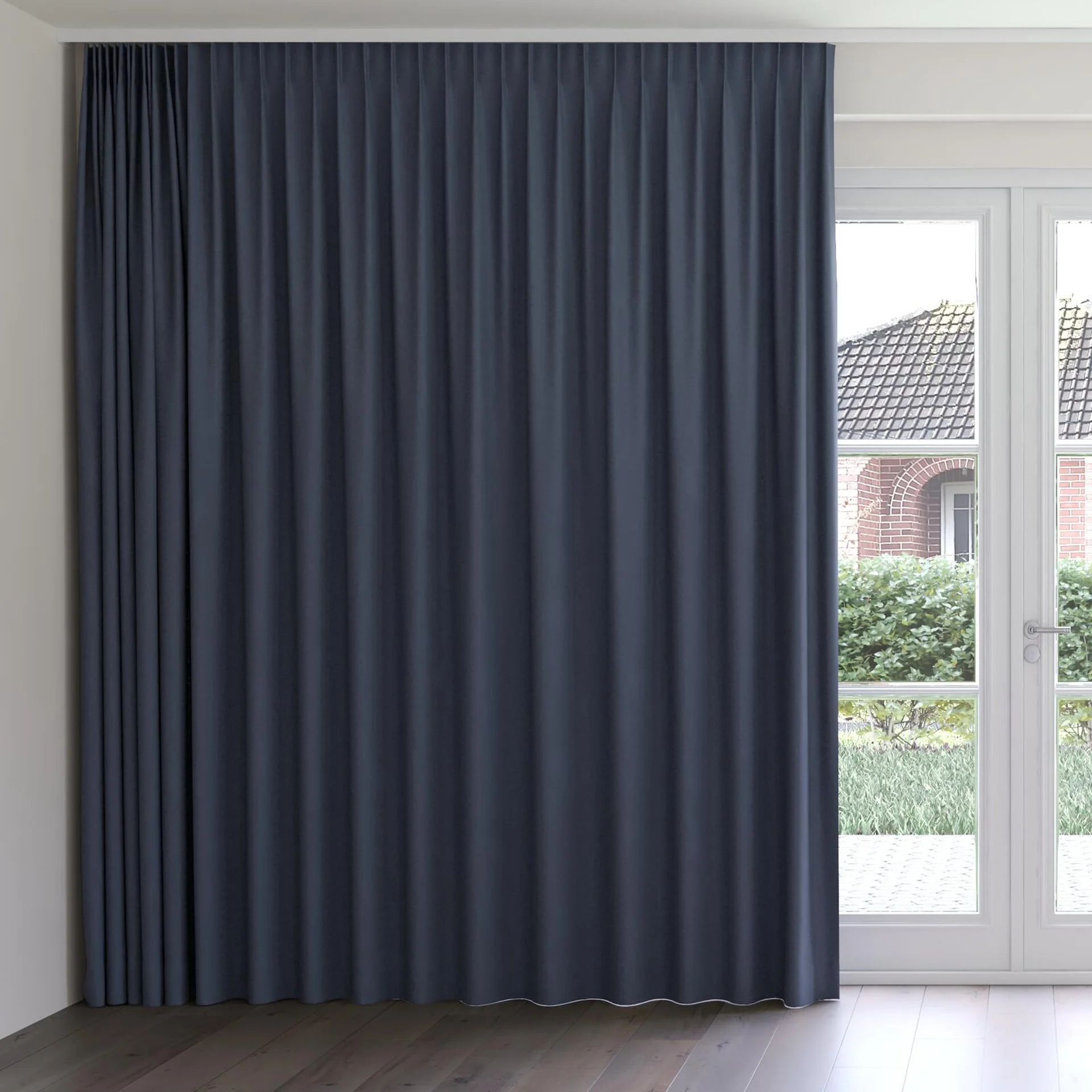 Front view of Quantum FR Navy, on curtain rail