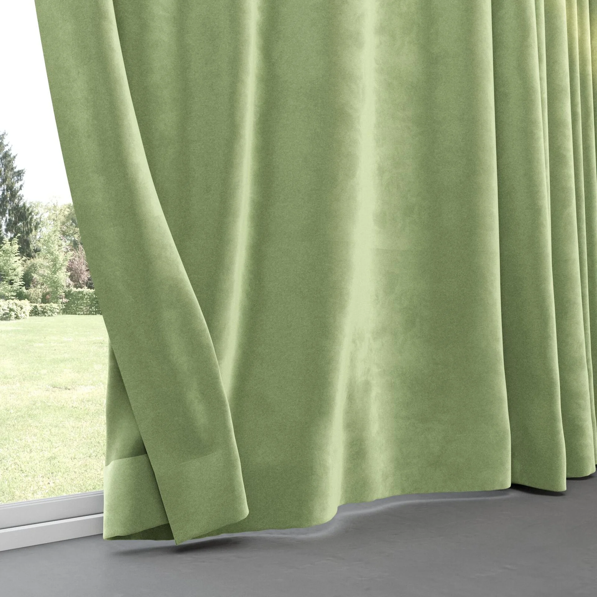 Bottom view of Velvelux Matcha, pinch pleat