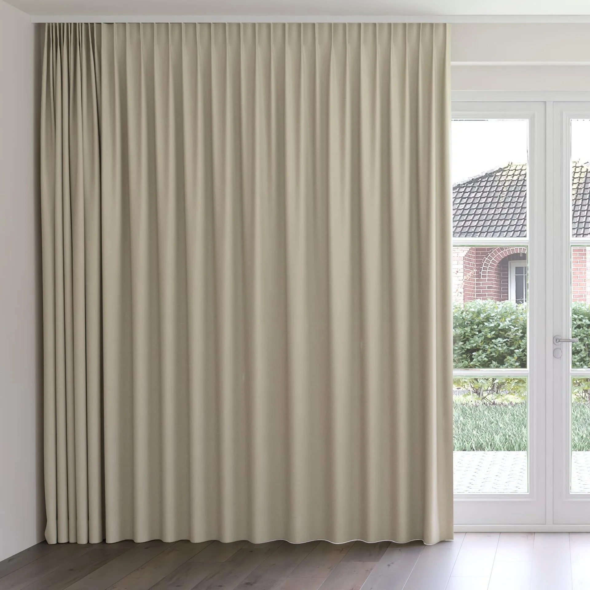 Front view of Darkness Hay, on curtain rail