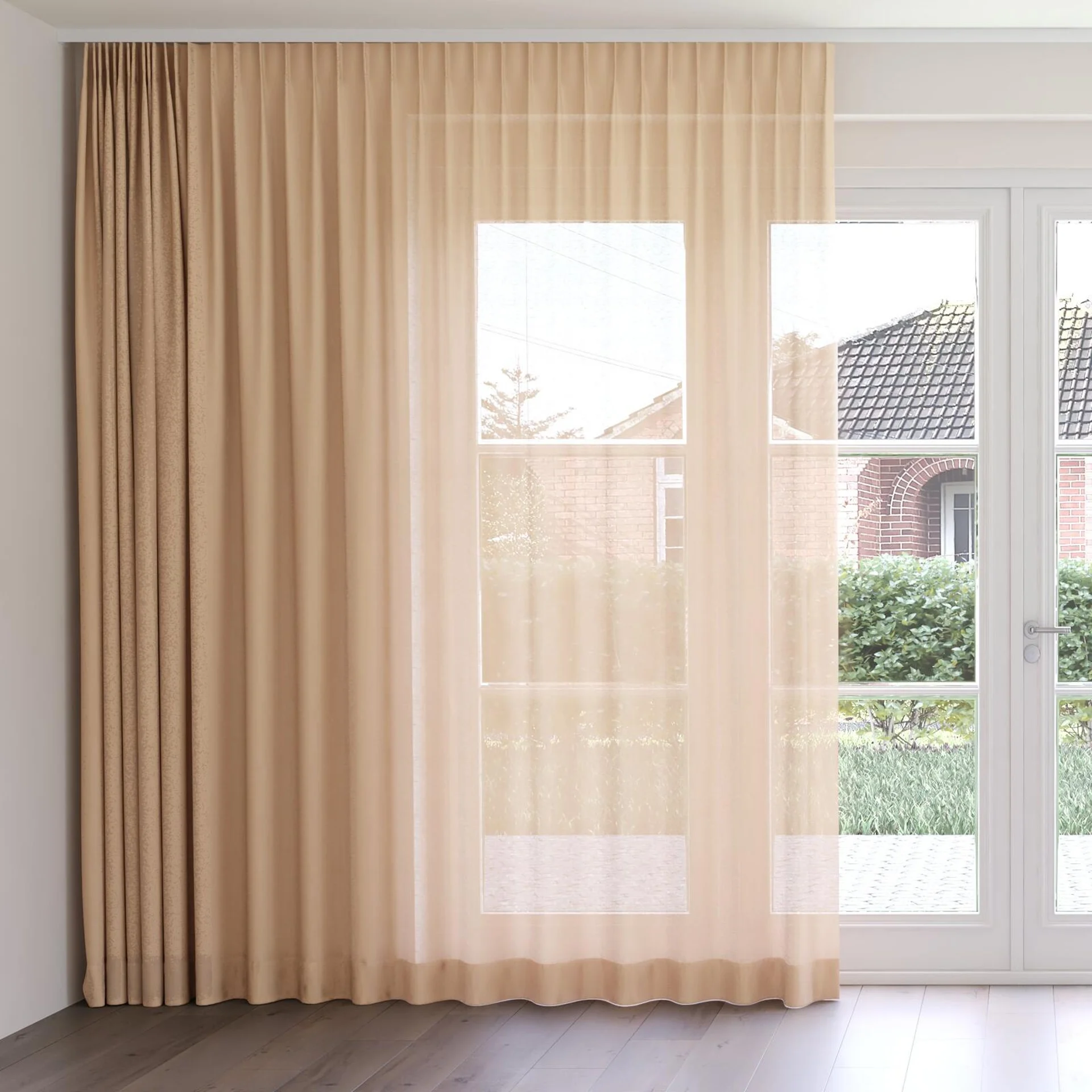 Front view of Gouache Buff, on curtain rail