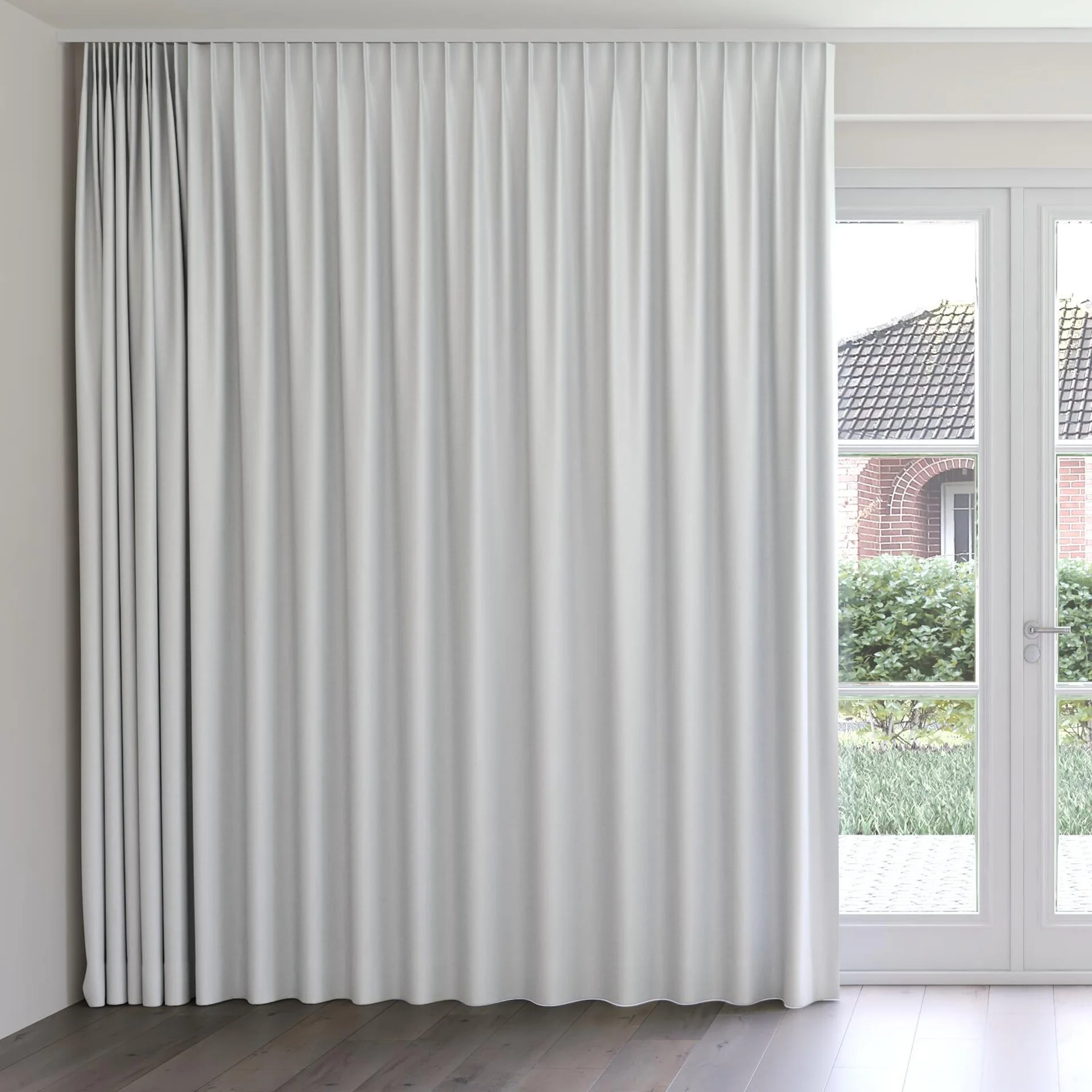 Front view of Grove Silver, on curtain rail