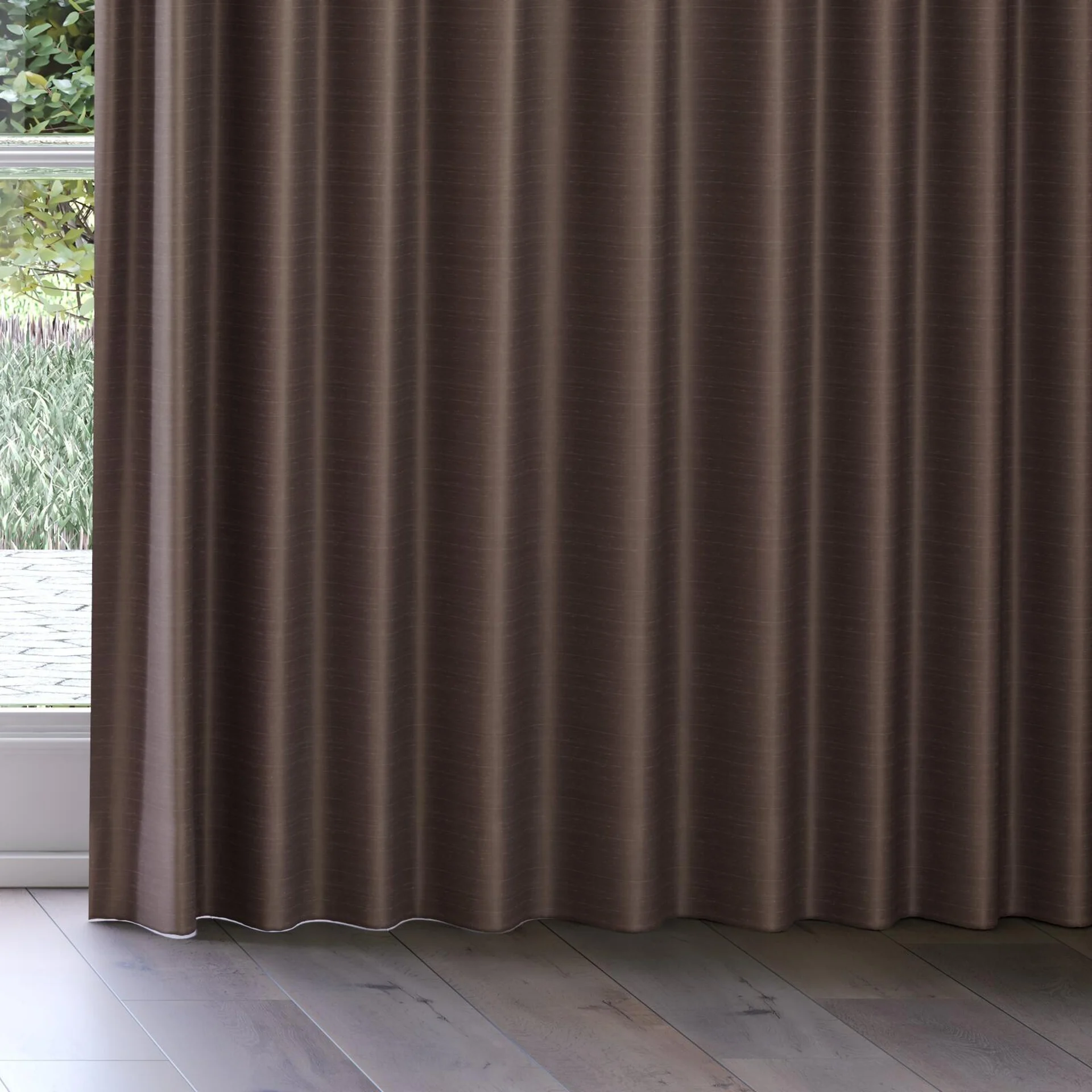 Bottom view of Silky Pinecone, on curtain rail