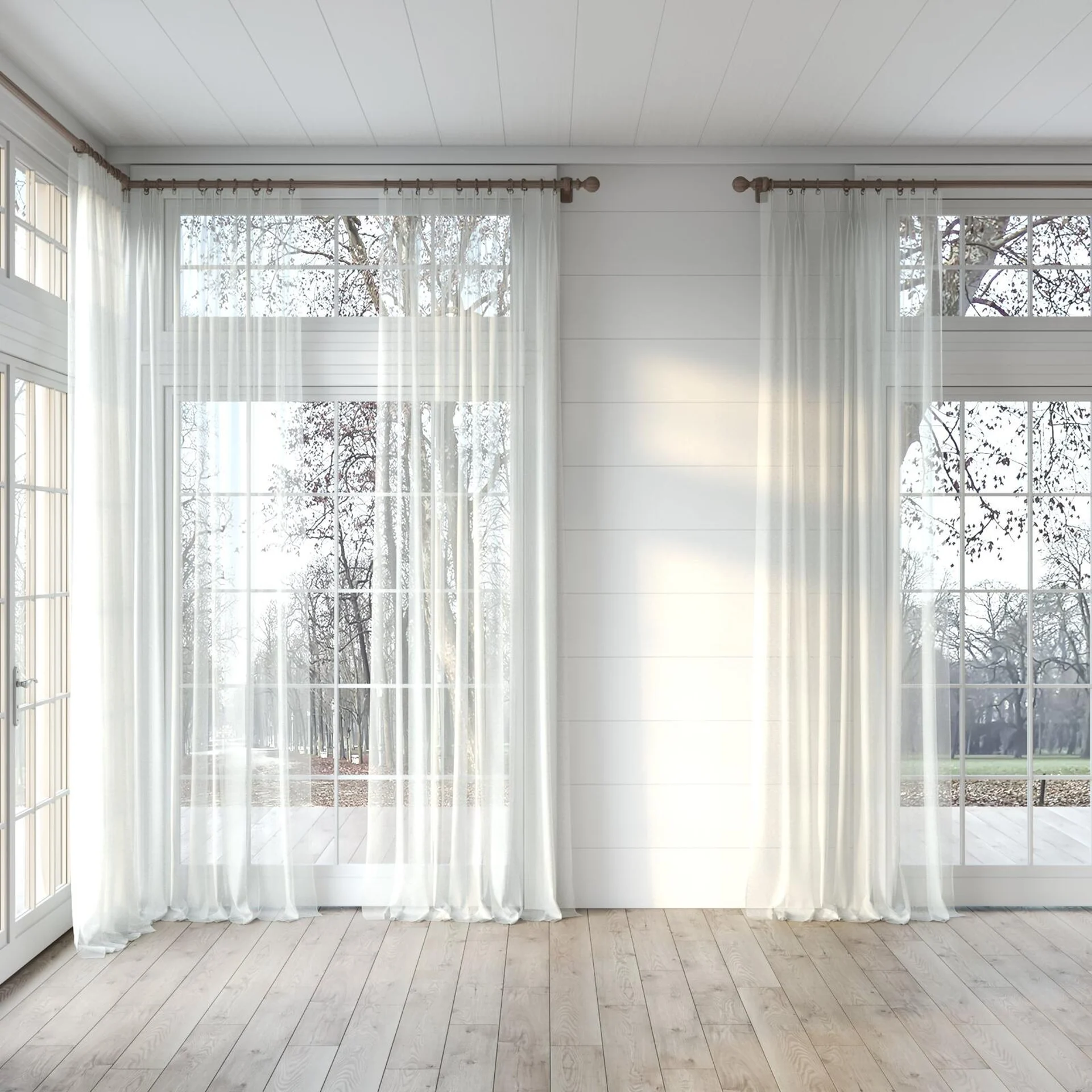 Full view of Audiance Hemp, puddled, on curtain rod